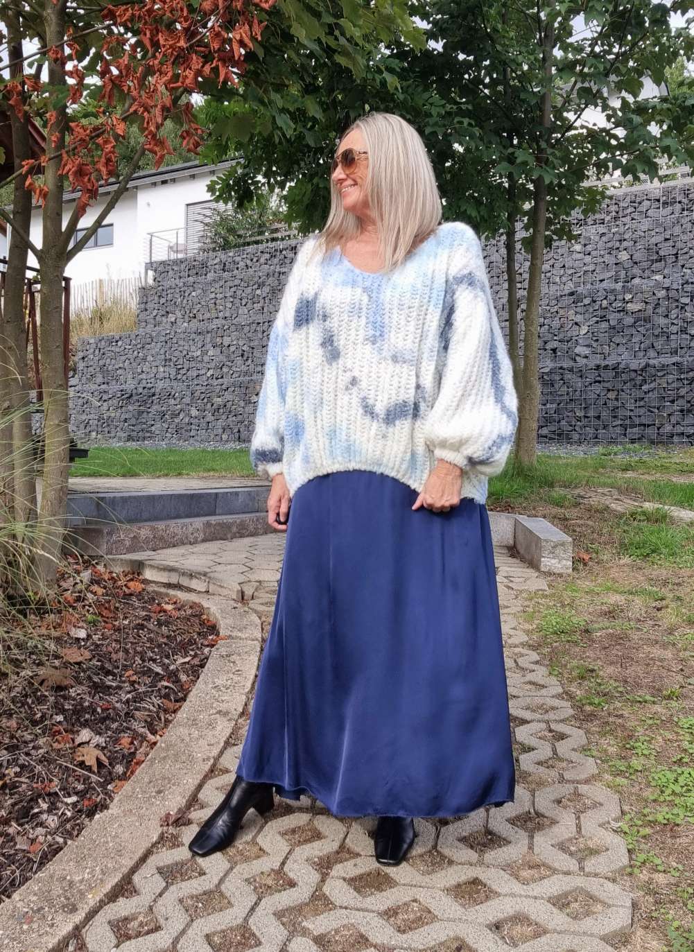 KNIT SWEATER SVENJA BATIK BLAU Strickpullover Pullover 34-42 Oversize Made in Italy KNIT SWEATER SVENJA BATIK BLAU Strickpullover Pullover 34-42 Oversize Made in Italy