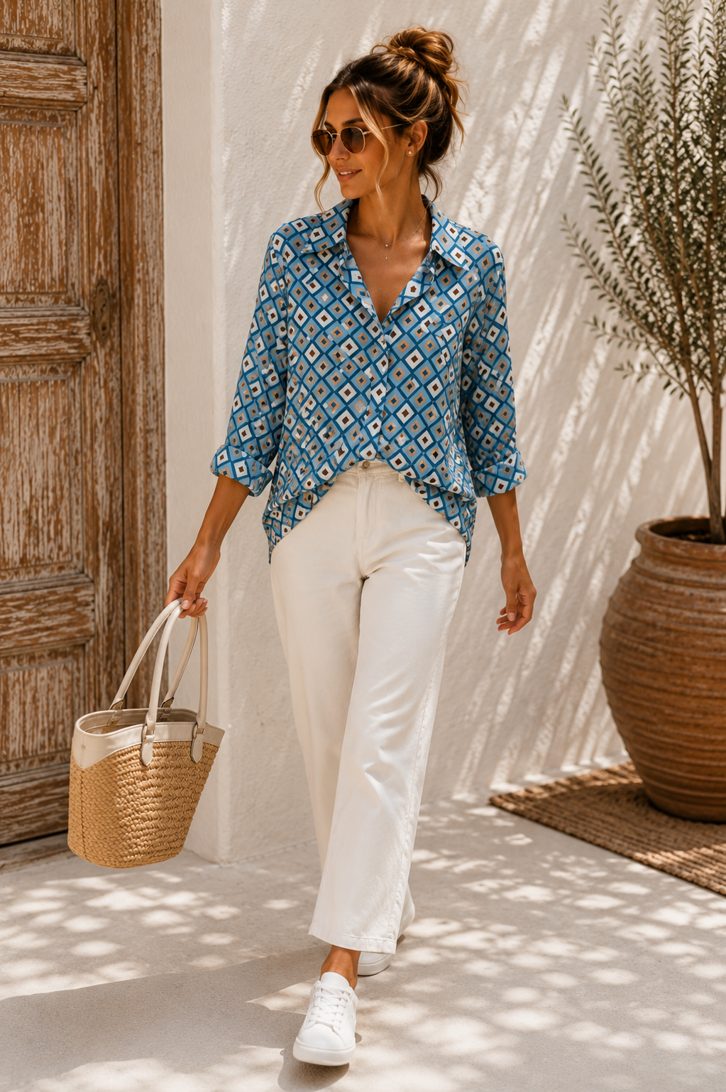 Bluse Valeria – Edle Kofferbluse mit grafischem Muster – Edle Kofferbluse mit grafischem Muster Made in Italy Gr 34-42