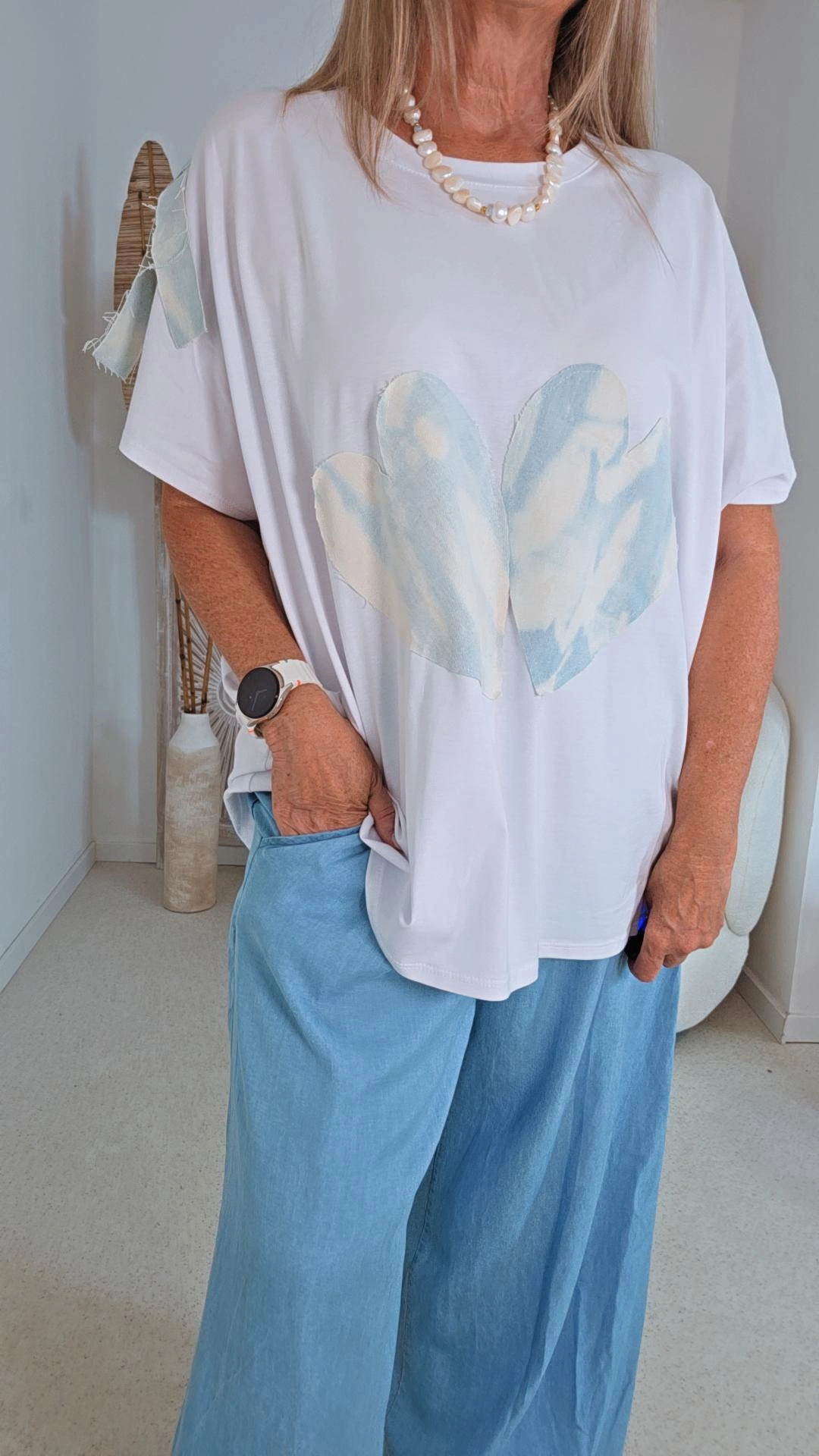 STATEMENT SHIRT DOBBY HEART weiß Made in Italy 34-42/44 Baumwolle Printshirt 