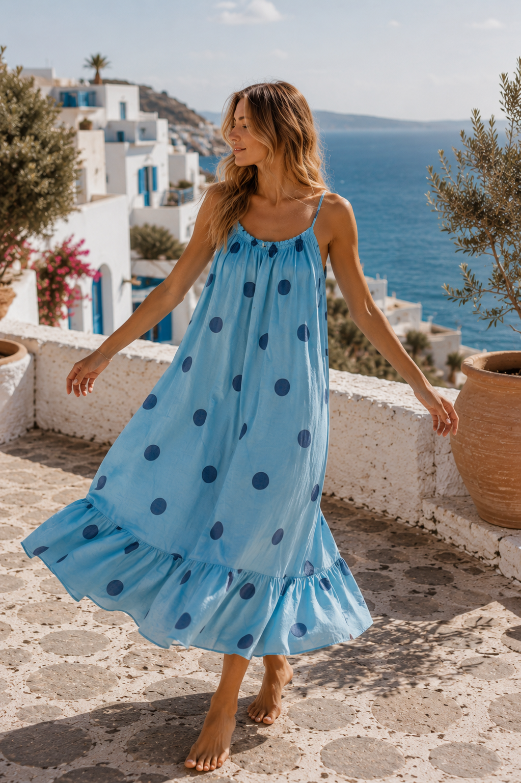 Dots Kleid Isla Spaghettiträger Made in Italy 34-42