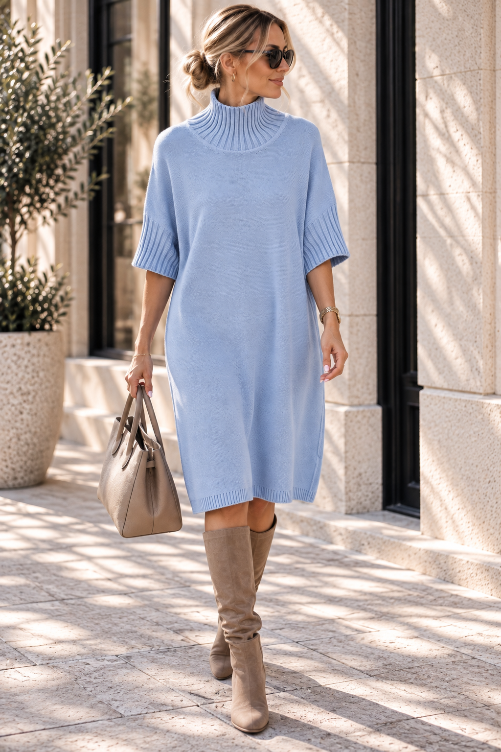 Strickkleid mit Stehkragen Uni SK0018 I Made in Italy 34-44