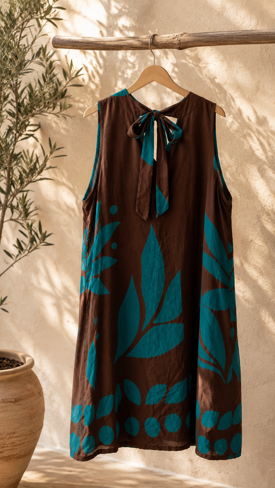 Viskosekleid Fiorina mit botanischem Print & Bindeschleife am Rücken – Made in Italy –  passend bis Größe 42