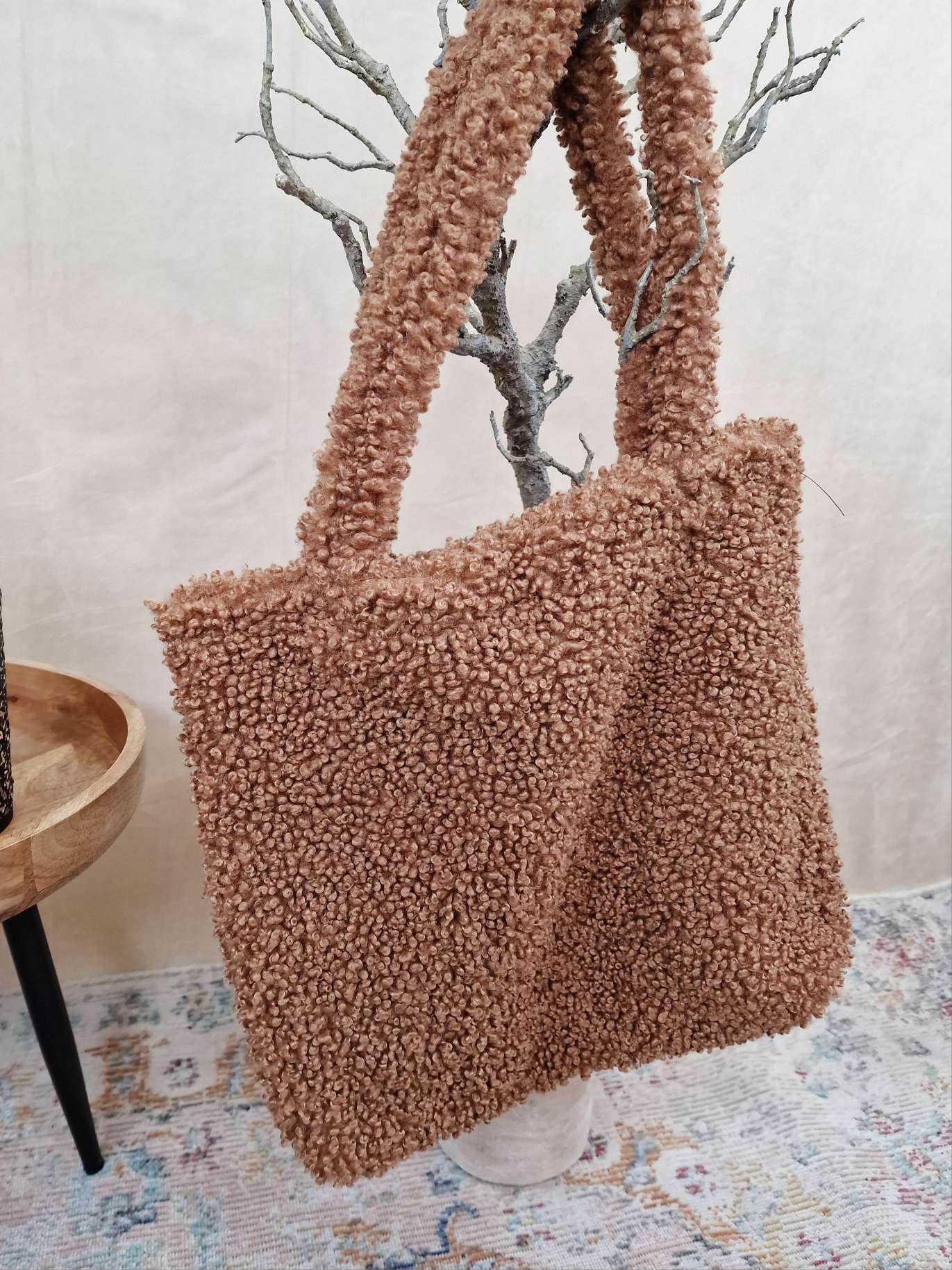 TEDDY FELL SHOPPER MADDIE CAMEL flauschige Shopping Bag Tasche Made in Italy TEDDY FELL SHOPPER MADDIE CAMEL flauschige Shopping Bag Tasche Made in Italy