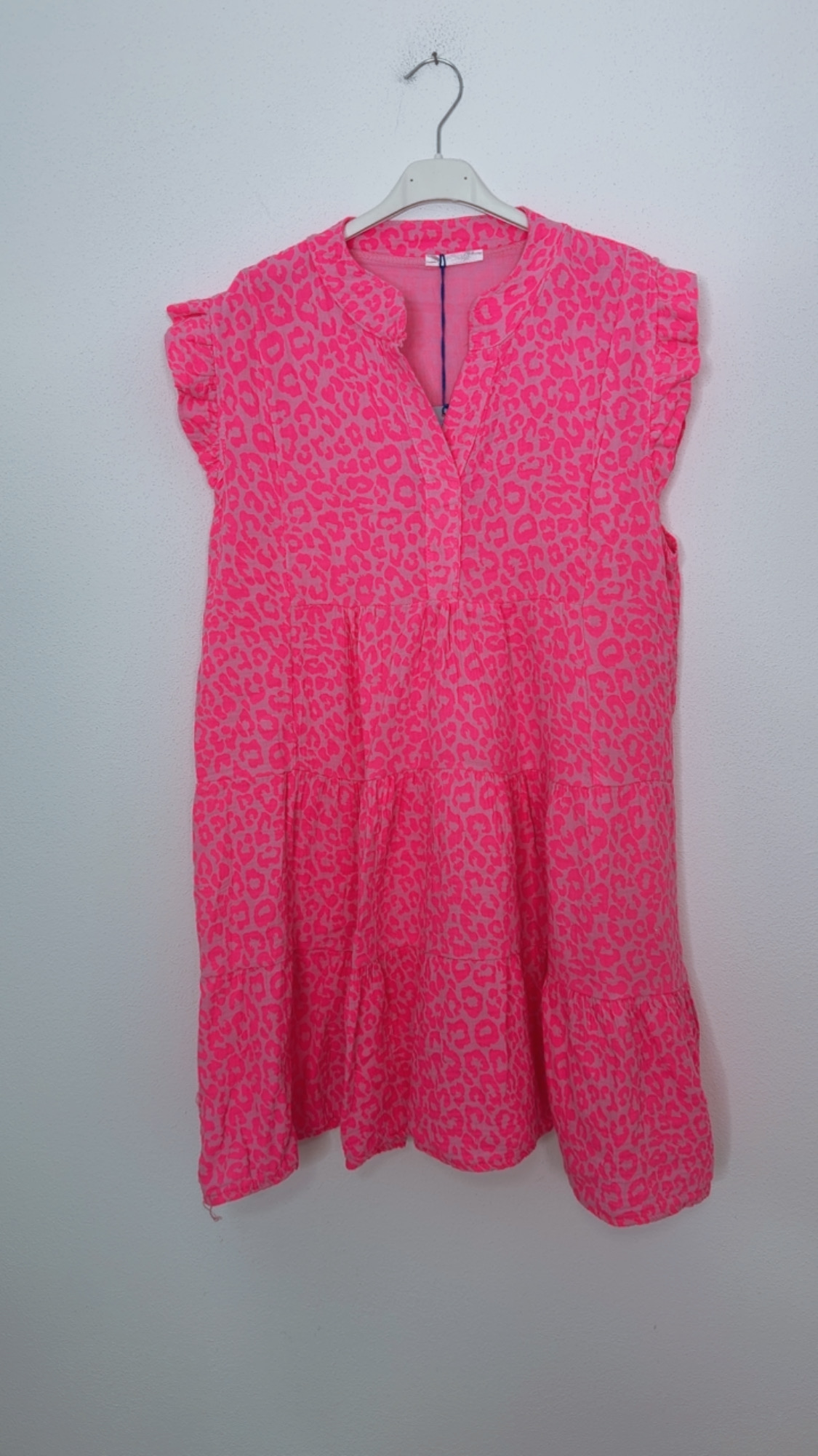 MUSSELIN KLEID TAMI LEO NEON PINK Leo kurz Rüschen 34 - 42 Summer Dress