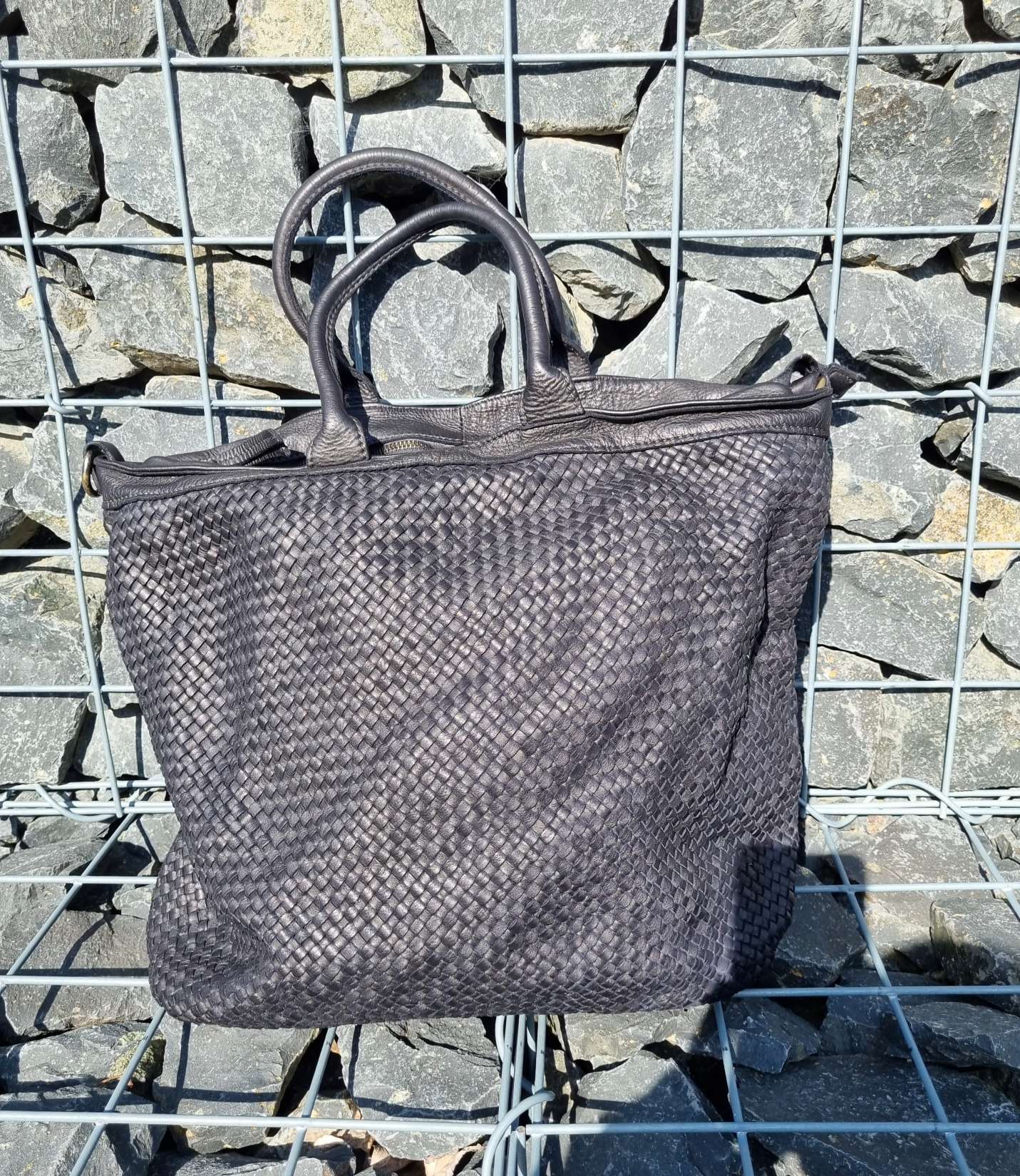 BIG LEDER SHOPPER BELISA SCHWARZ FEIN gewaschenes Leder Tasche geflochten Made in Italy Ledertasche BIG LEDER SHOPPER BELISA SCHWARZ FEIN gewaschenes Leder Tasche geflochten Made in Italy Ledertasche