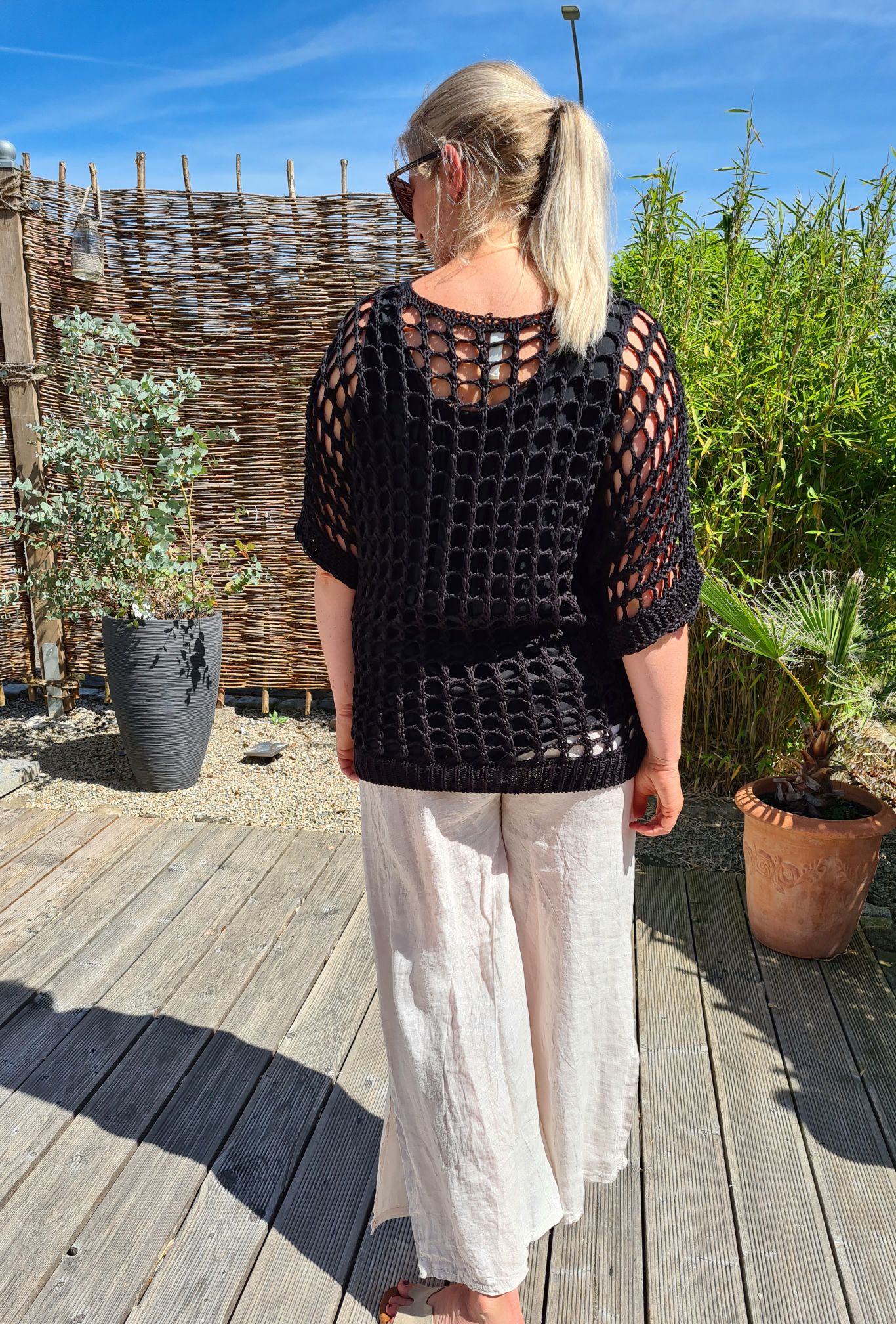 LOCHSTRICK PULLOVER KALYMNOS SCHWARZ 32-42 Made in Italy dünner Sommer Pullover Shirt Knit Sweater LOCHSTRICK PULLOVER KALYMNOS SCHWARZ 32-42 Made in Italy dünner Sommer Pullover Shirt Knit Sweater