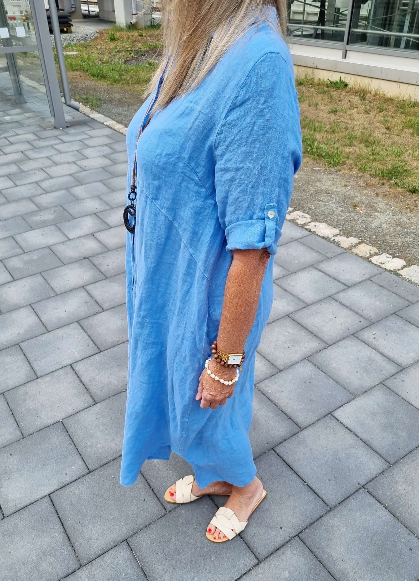 LINEN DESS WILMA DENIM BLAU 34-42 Made in Italy Leinen Kleid Long Bluse Mantel LINEN DESS WILMA DENIM BLAU 34-42 Made in Italy Leinen Kleid Long Bluse Mantel