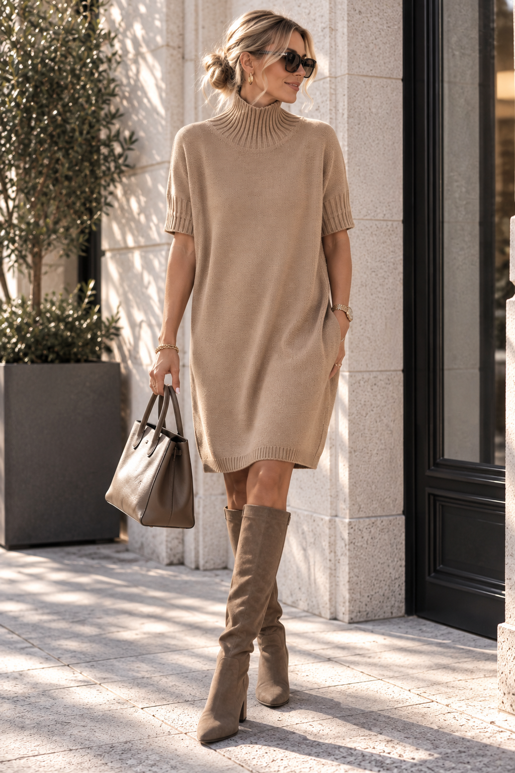 Strickkleid mit Stehkragen Uni SK0018 I Made in Italy 34-44