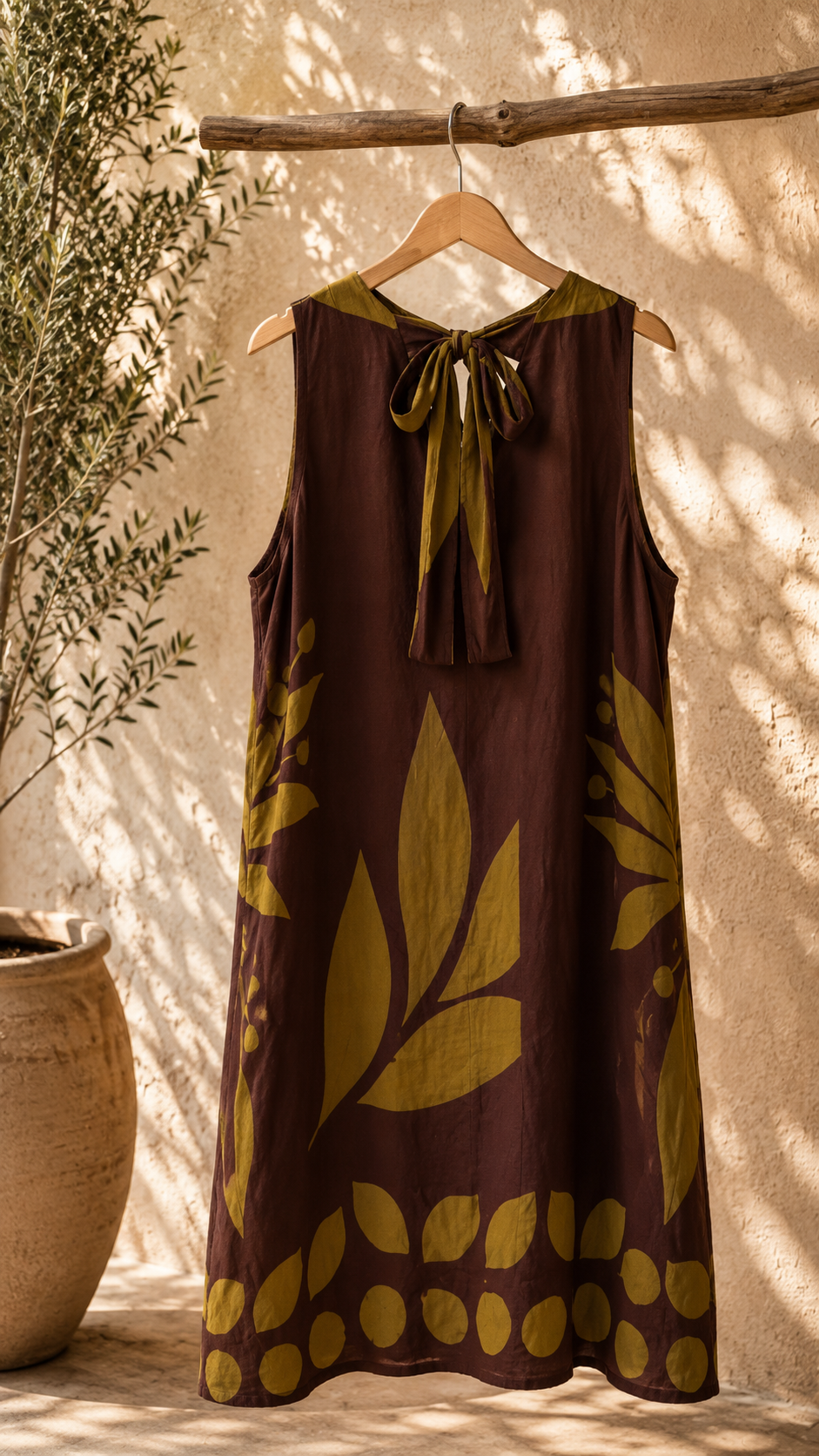 Viskosekleid Fiorina mit botanischem Print & Bindeschleife am Rücken – Made in Italy –  passend bis Größe 42