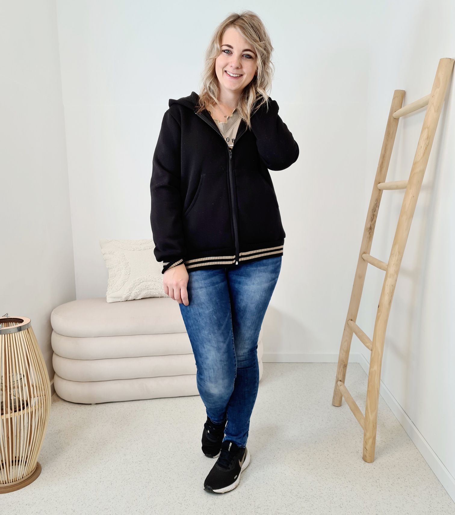 HOODIE SWEATER JACKE LOTTI SCHWARZ Made in Italy Oversize 34-42 versch. Farben