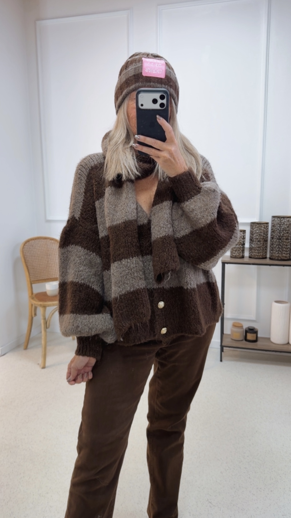 COZY KNIT SET MANU STRICKJACKE MIT SCHAL 34 -44 Made in Italy