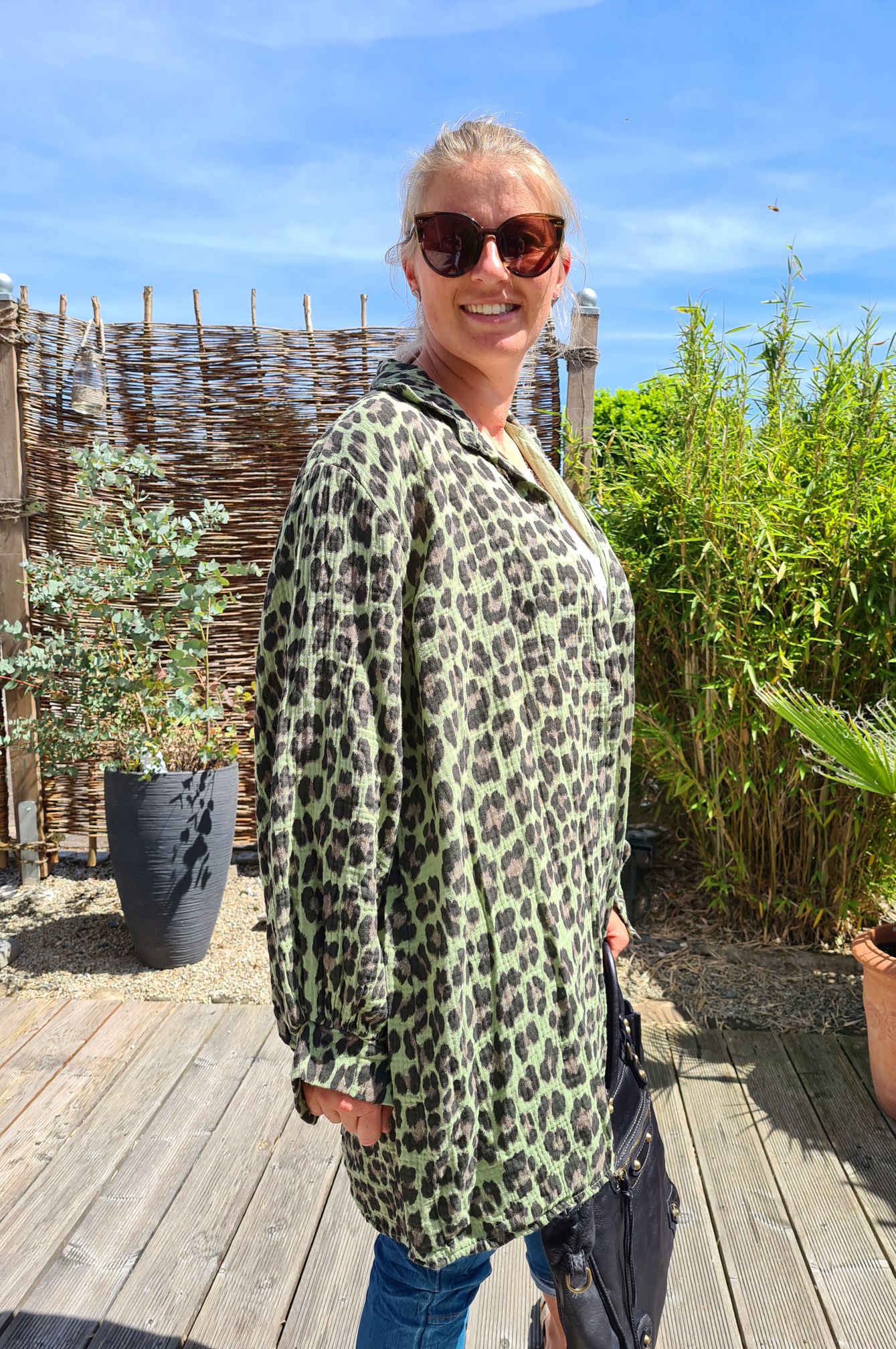 MUSSELIN OVERSIZE BLUSE SKYROS LEO KHAKI 34-42 Made in Italy Longbluse Kleid Tunika Shirt Blusenjacke MUSSELIN OVERSIZE BLUSE SKYROS LEO KHAKI 34-42 Made in Italy Longbluse Kleid Tunika Shirt Blusenjacke