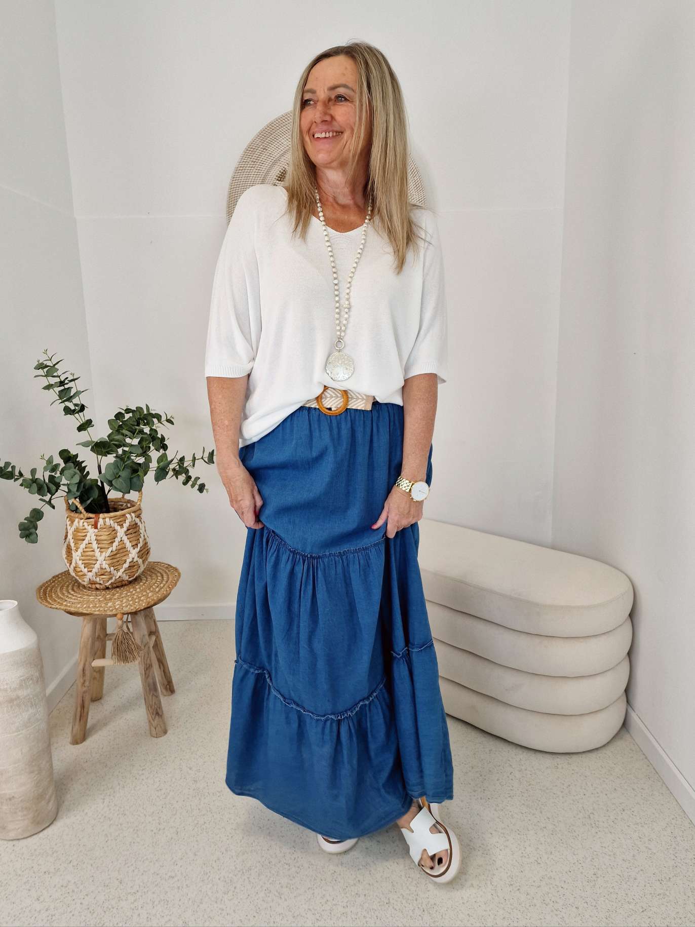 MAXI JEANS SKIRT FYNNIE 34-40 Made in Italy Maxi Rock Damenrock DARK BLUE MAXI JEANS SKIRT FYNNIE 34-40 Made in Italy Maxi Rock Damenrock DARK BLUE