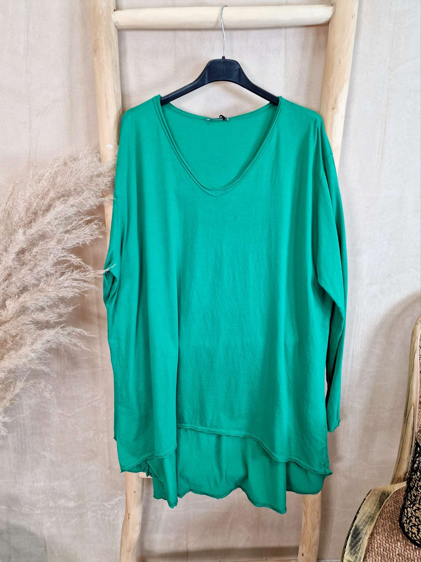 BASIC LONGSLEEVE ANGELINA GRÜN Vokuhila 34-42 Made in Italy Langarm Shirt  