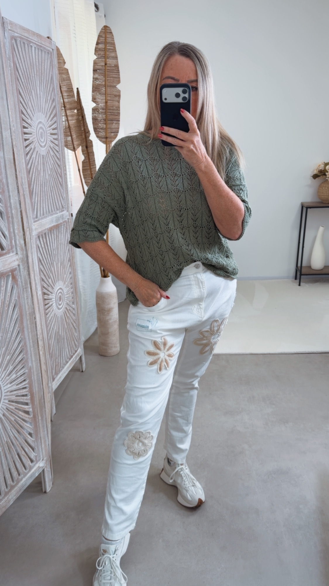 Strickshirt Lochmuster Fili Uni Made in Italy 34-42 Kurzarm Pullover