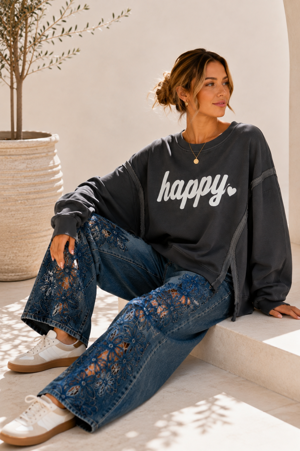 Sweatshirt Nives – Happy Vibes im lässigen Oversize-Look Made in Italy 34-48