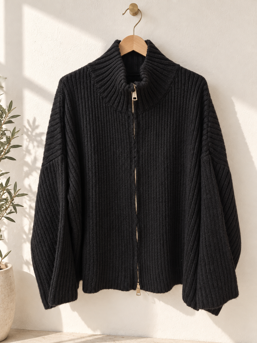 Uni Strickjacke mit Zwei-Wege-Zipper & breitem Rippkragen | SJ0103 | Made in Italy