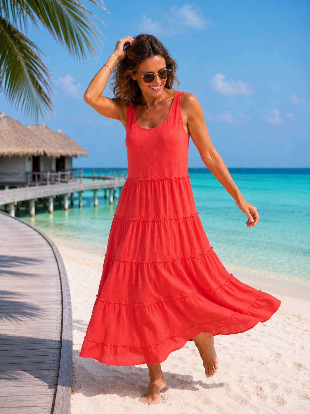 Maxikleid Amaya Volant-Stufen Made in Italy 34-40/42