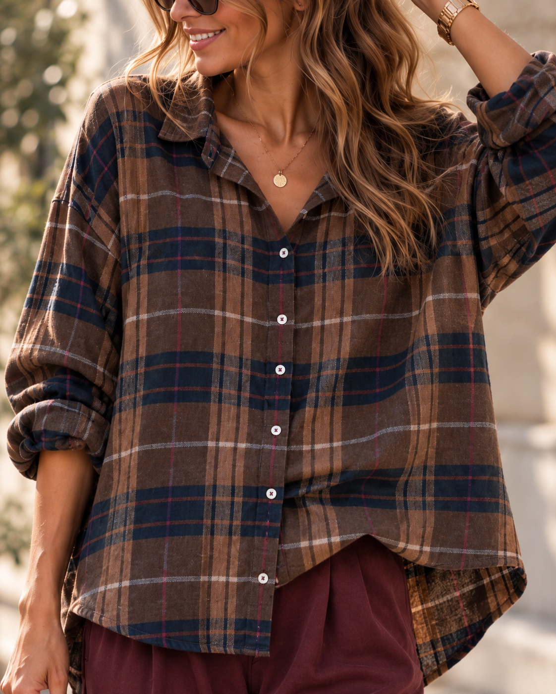 Cozy Flanell Karo Oversize-Bluse I BL0132 I 34-44 I Made in Italy