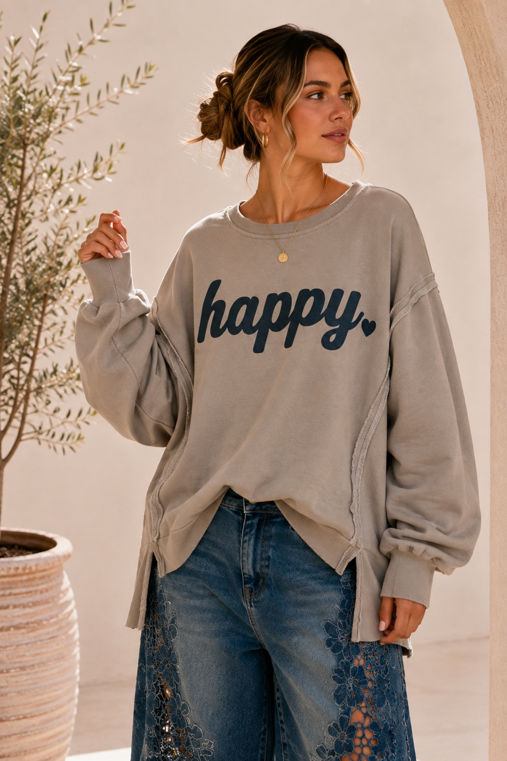Sweatshirt Nives – Happy Vibes im lässigen Oversize-Look Made in Italy 34-48