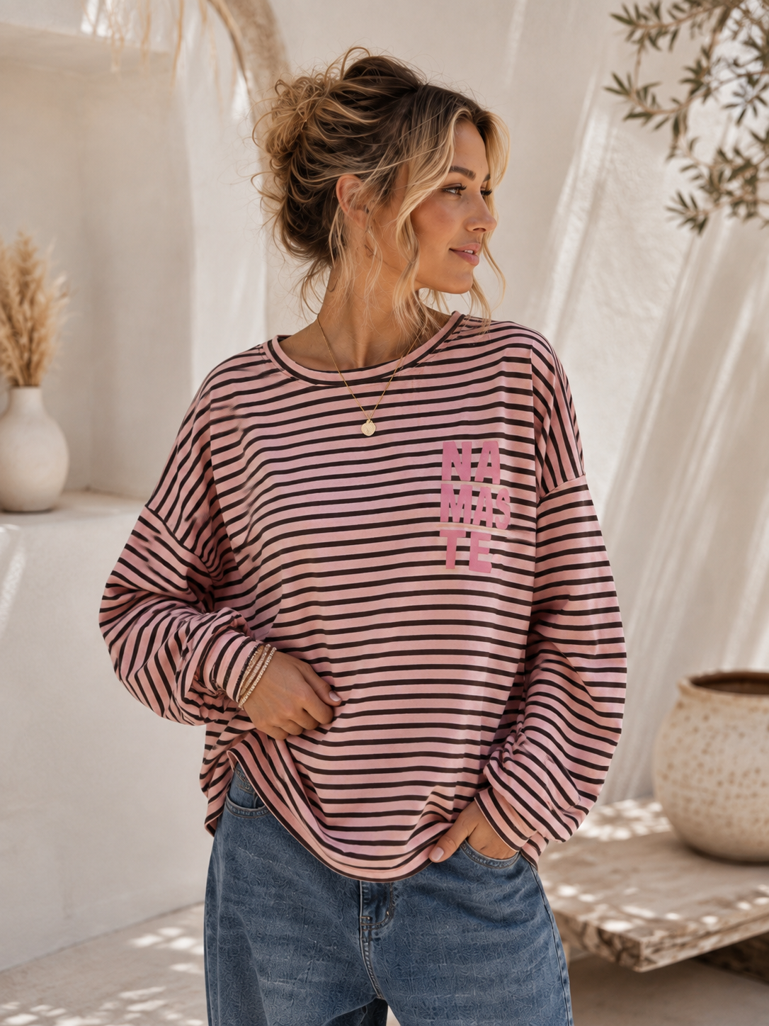 Sweatshirt – Sweater No. SW013 | Streifenlook | Oversize | Made in Italy | passend bis Gr. 42/44