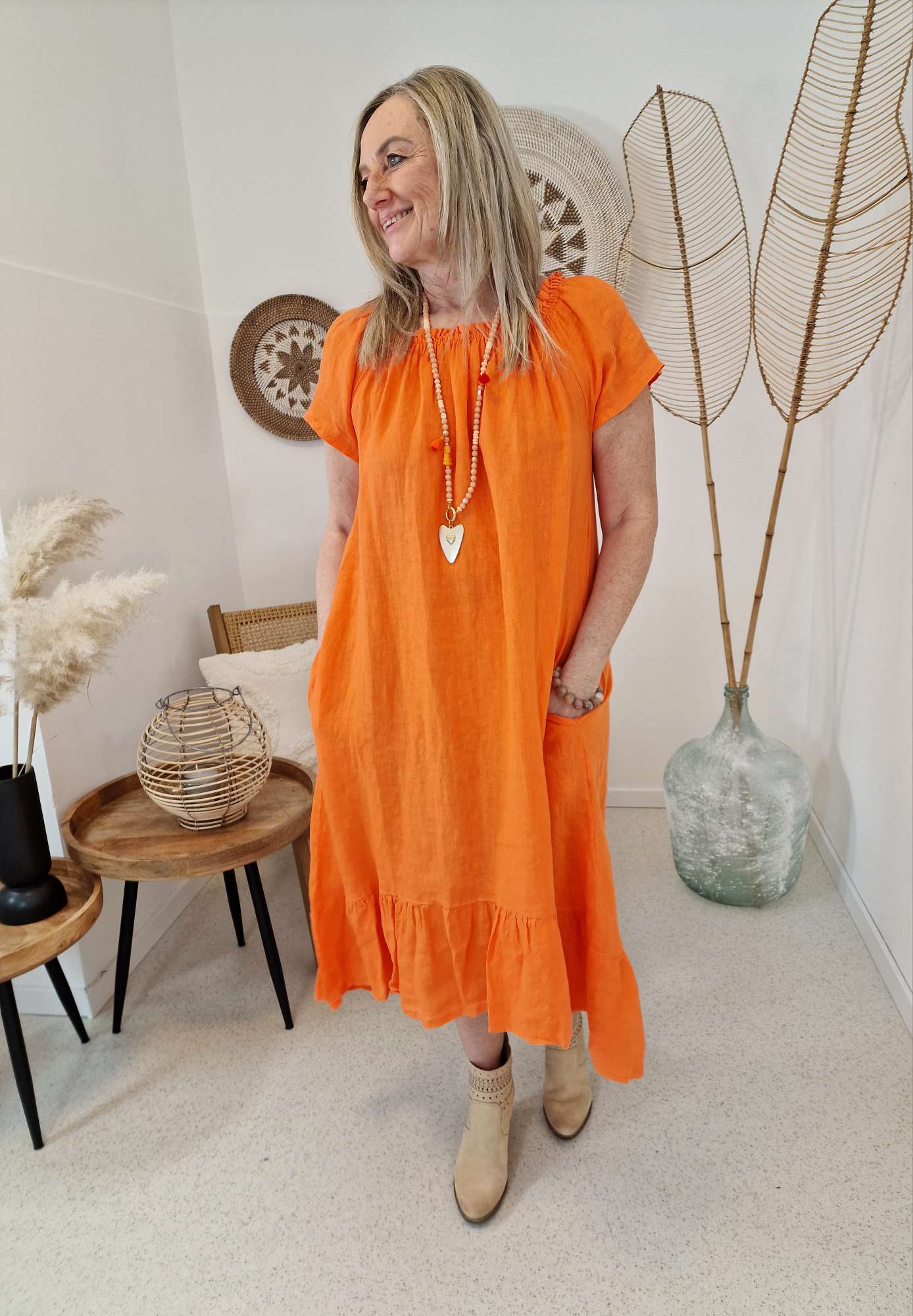 LINEN TUNIKA DRESS LUISE ORANGE 34-42 Made in Italy Leinen Kleid Leinenkleid Linendress LINEN TUNIKA DRESS LUISE ORANGE 34-42 Made in Italy Leinen Kleid Leinenkleid Linendress