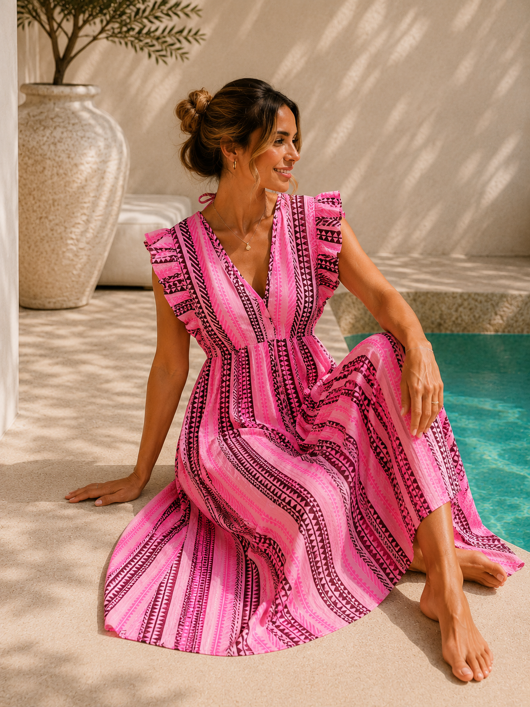 MUSSELIN LEO KLEID ZOE 34 - 42 Made in Italy ärmellos Rüsche