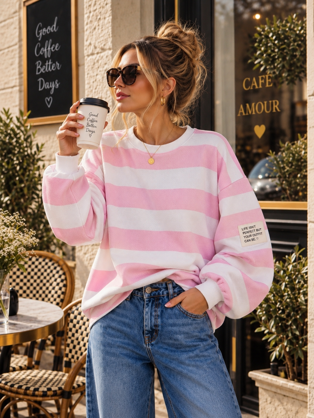 Sweater Butterstoff mit Blockstreifen & Patch I SW0070 I Made in Italy 34-42/44 Sweatshirt
