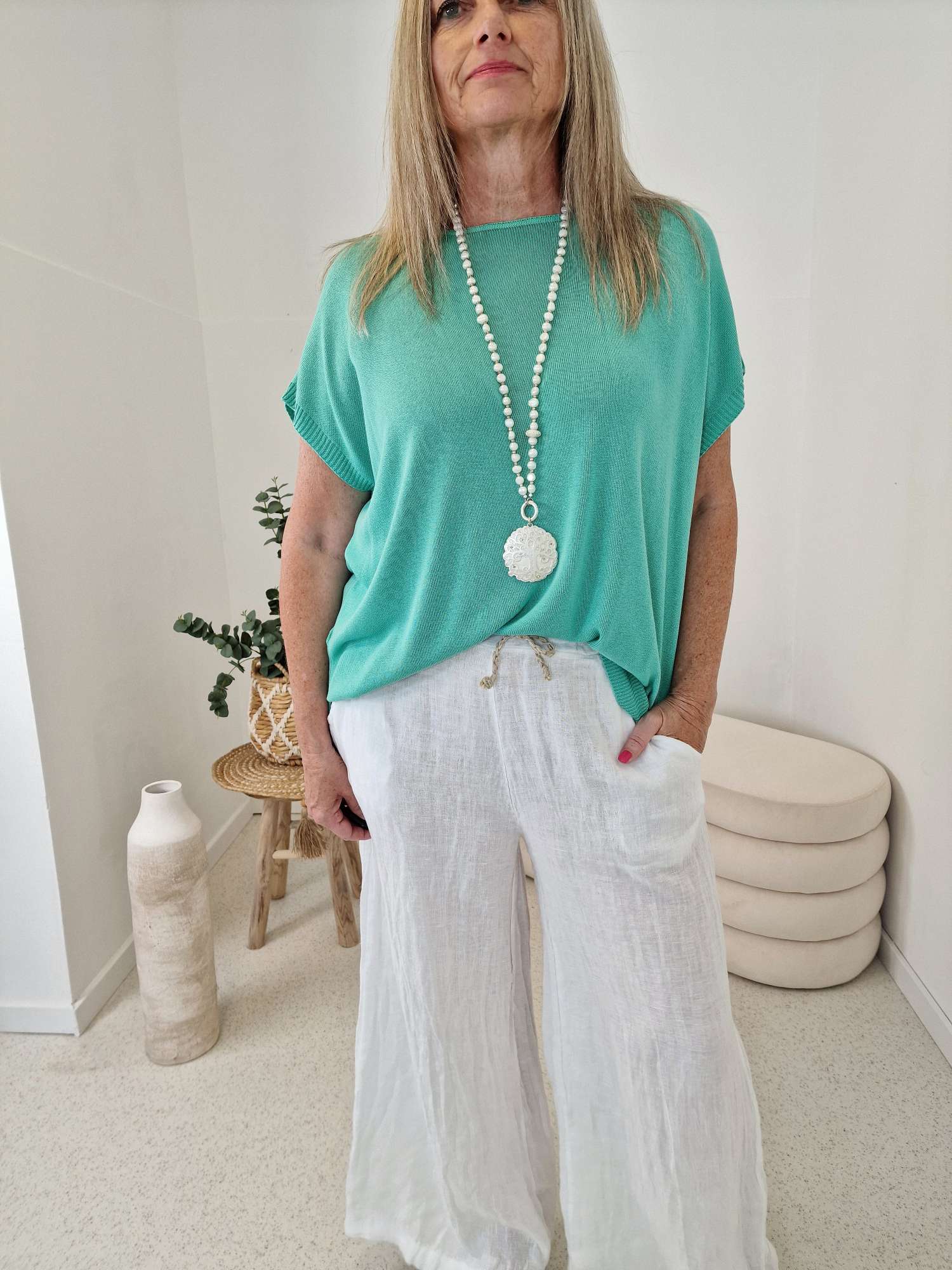 BASIC SHIRT CARRIE STRICK  AQUA   Made in Italy 36 -42