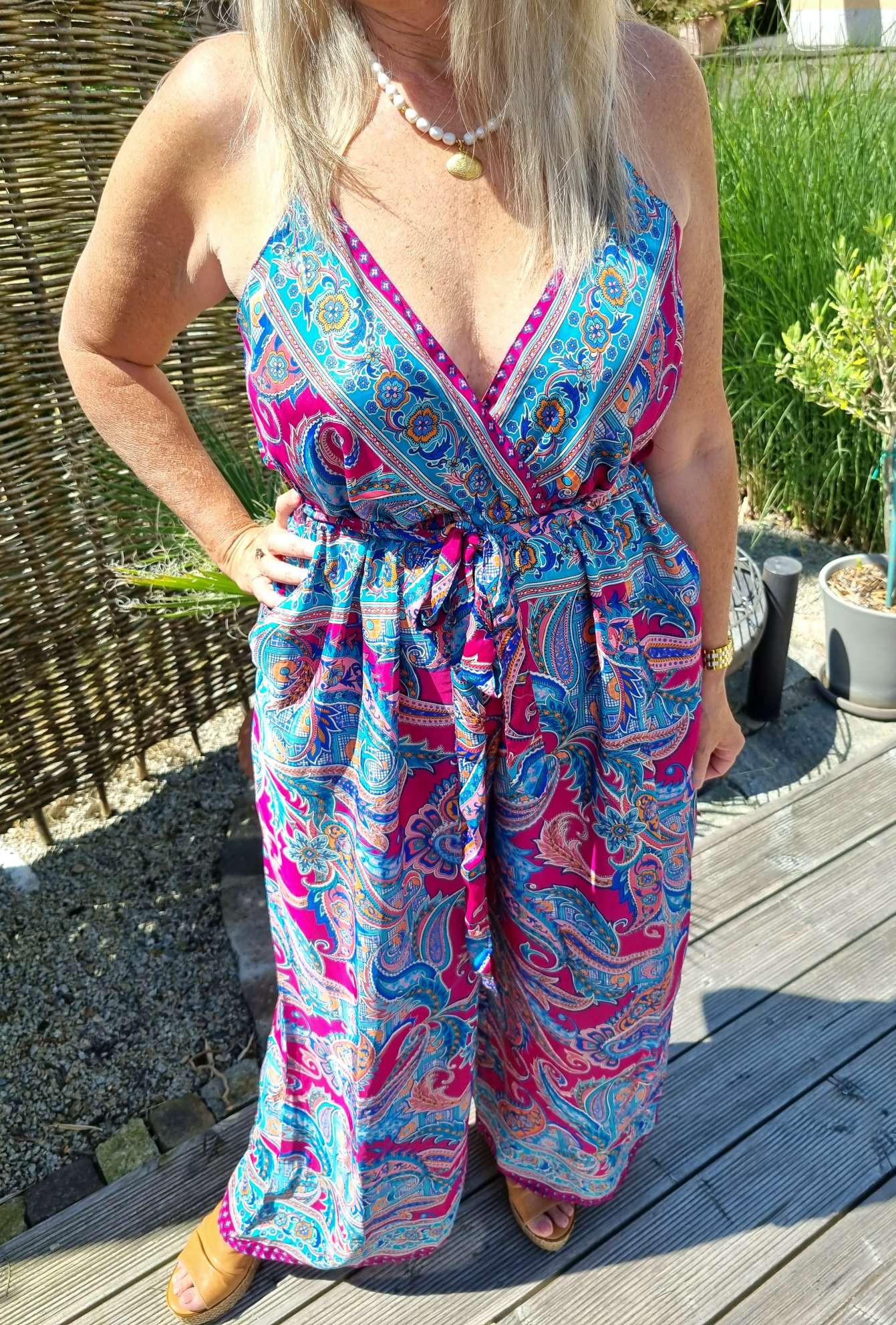 SILK JUMPSUIT MALEDIVE BLAU PINK 1297 34-42 Boho Bohemian Overall Seide SILK JUMPSUIT MALEDIVE BLAU PINK 1297 34-42 Boho Bohemian Overall Seide