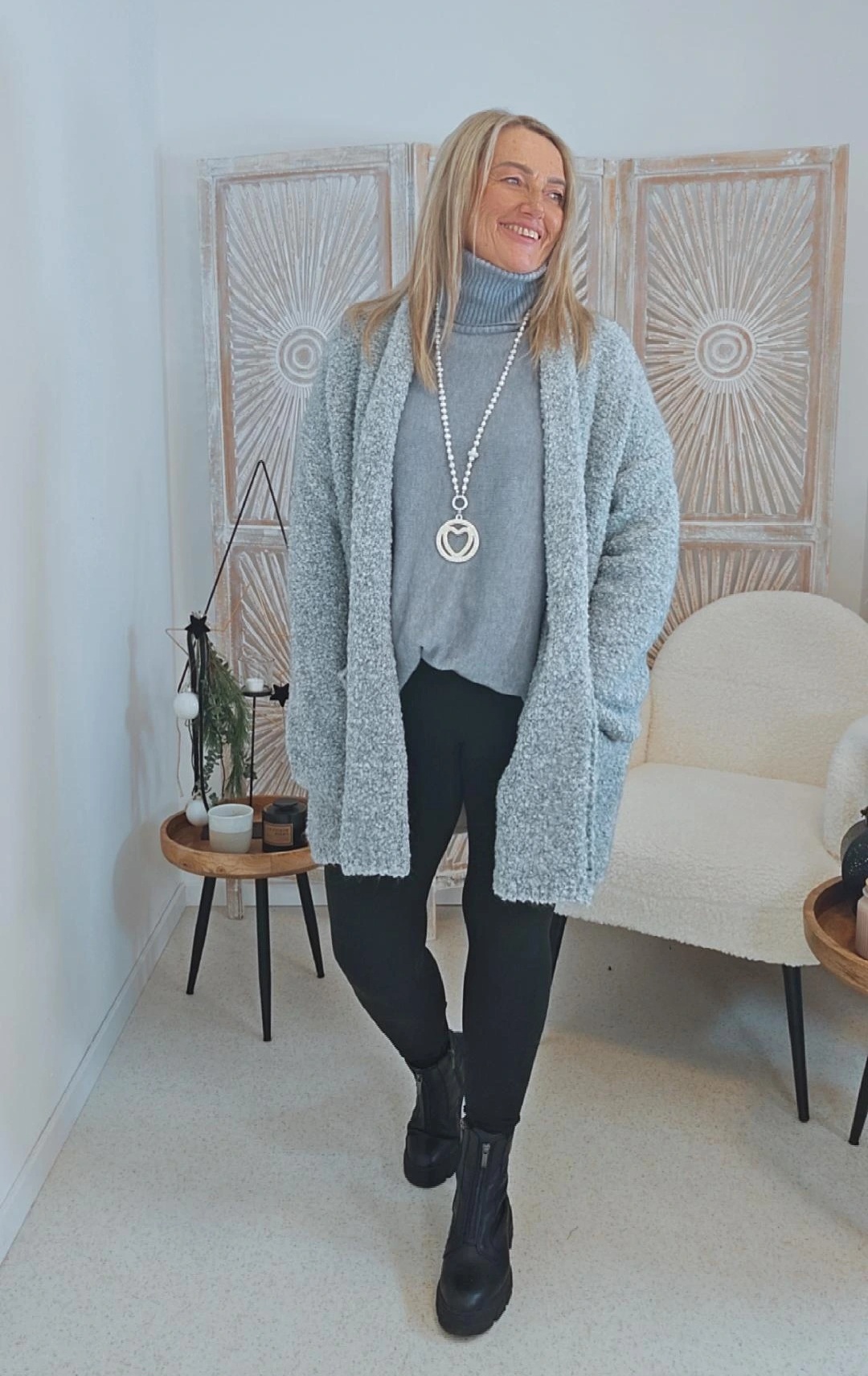 BOUCLE KNIT CARDIGAN MIRIAM SHORT 34-42 Made in Italy kurze Strick Jacke Oversize