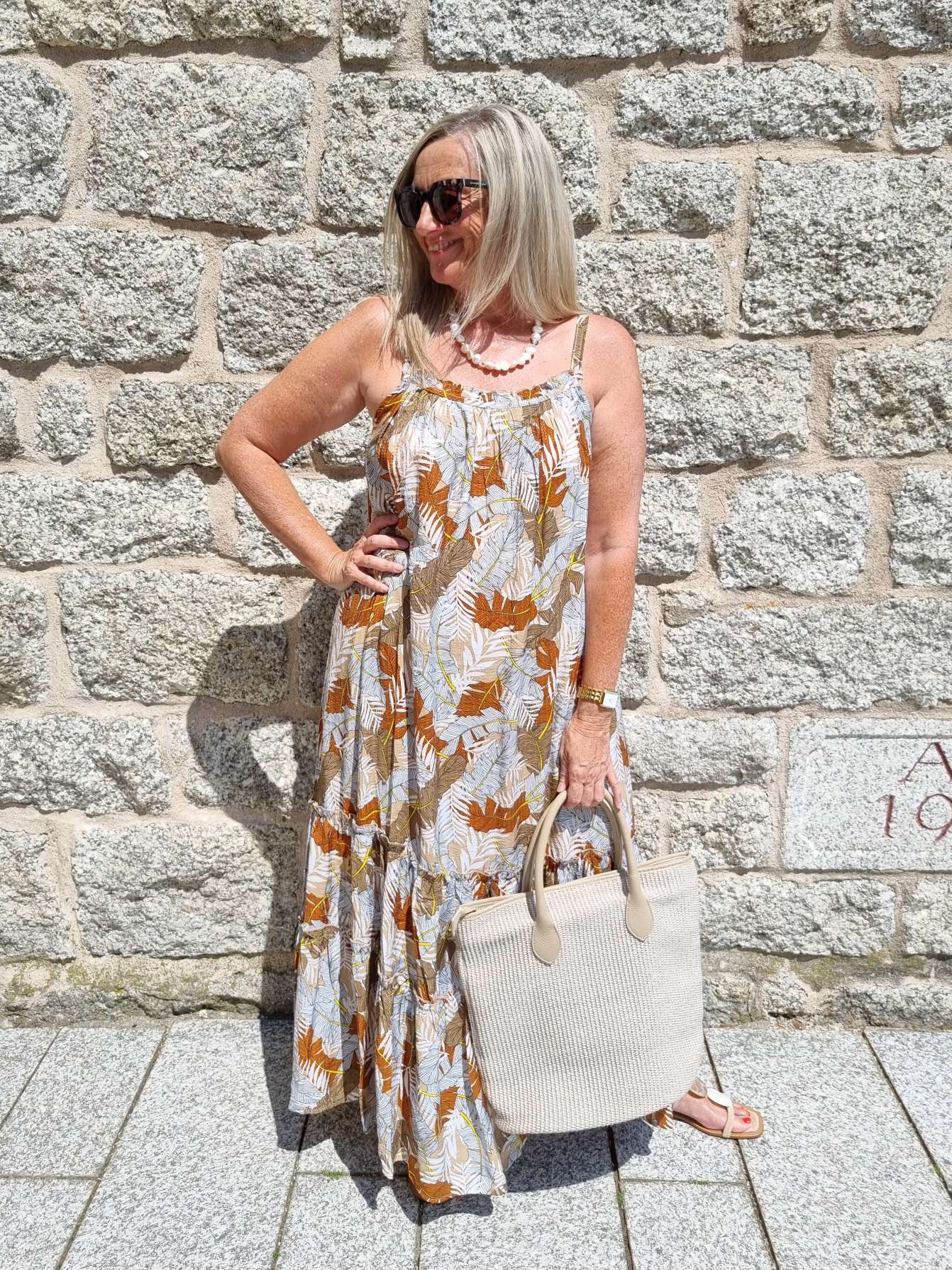 SPAGHETTI DRESS CARMEN NATUR 36-42 Italy Style Maxi Kleid Sommer Strandkleid LEAVES Italy Style SPAGHETTI DRESS CARMEN NATUR 36-42 Italy Style Maxi Kleid Sommer Strandkleid LEAVES Italy Style