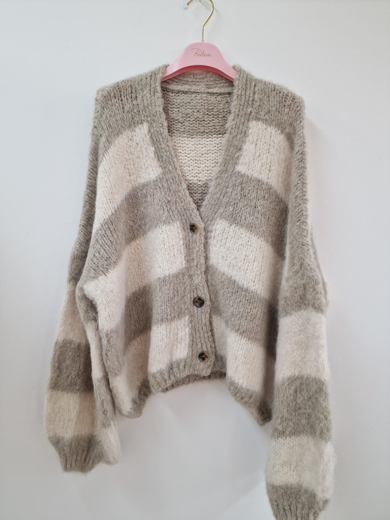 Kuschelige Strickjacke SJ0083 – Blockstreifen Made in Italy Gr. 34-42 Strick Cadigan