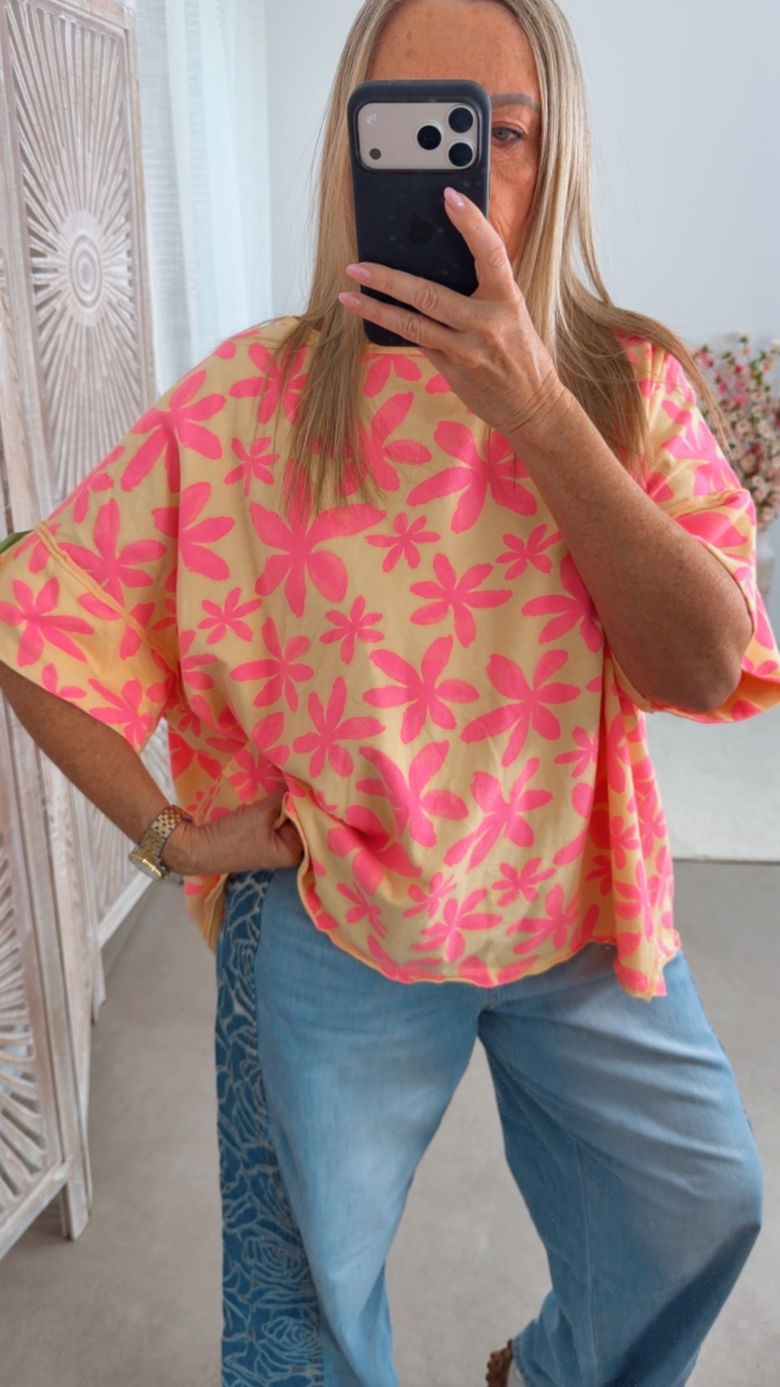 🌸🌴 Blumen-Shirt Lunara Made in Italy 34-44/46