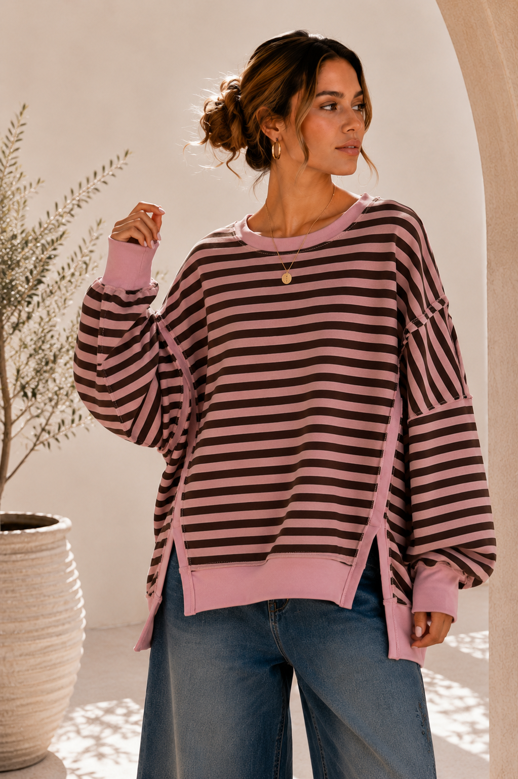 Sweater Charly mit Raw-Cut Details Stripes Made in Italy 34-44/46