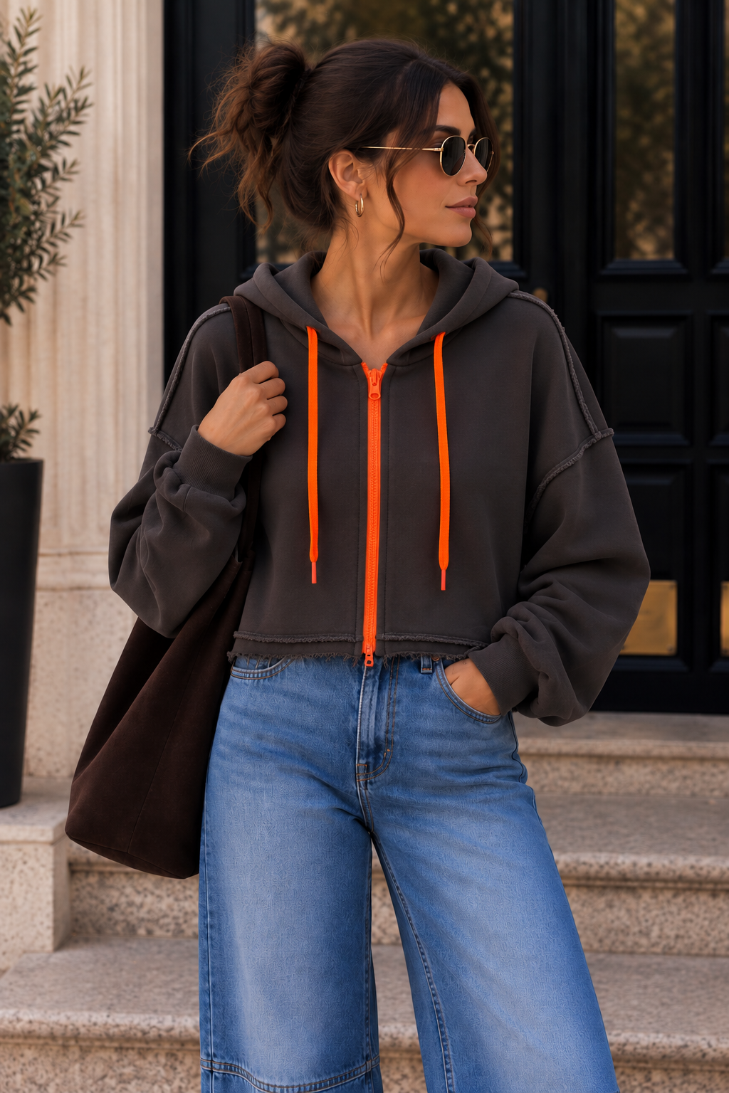 Cropped Kapuzenjacke im Used-Look I SJ0059 I Made in Italy 34-42