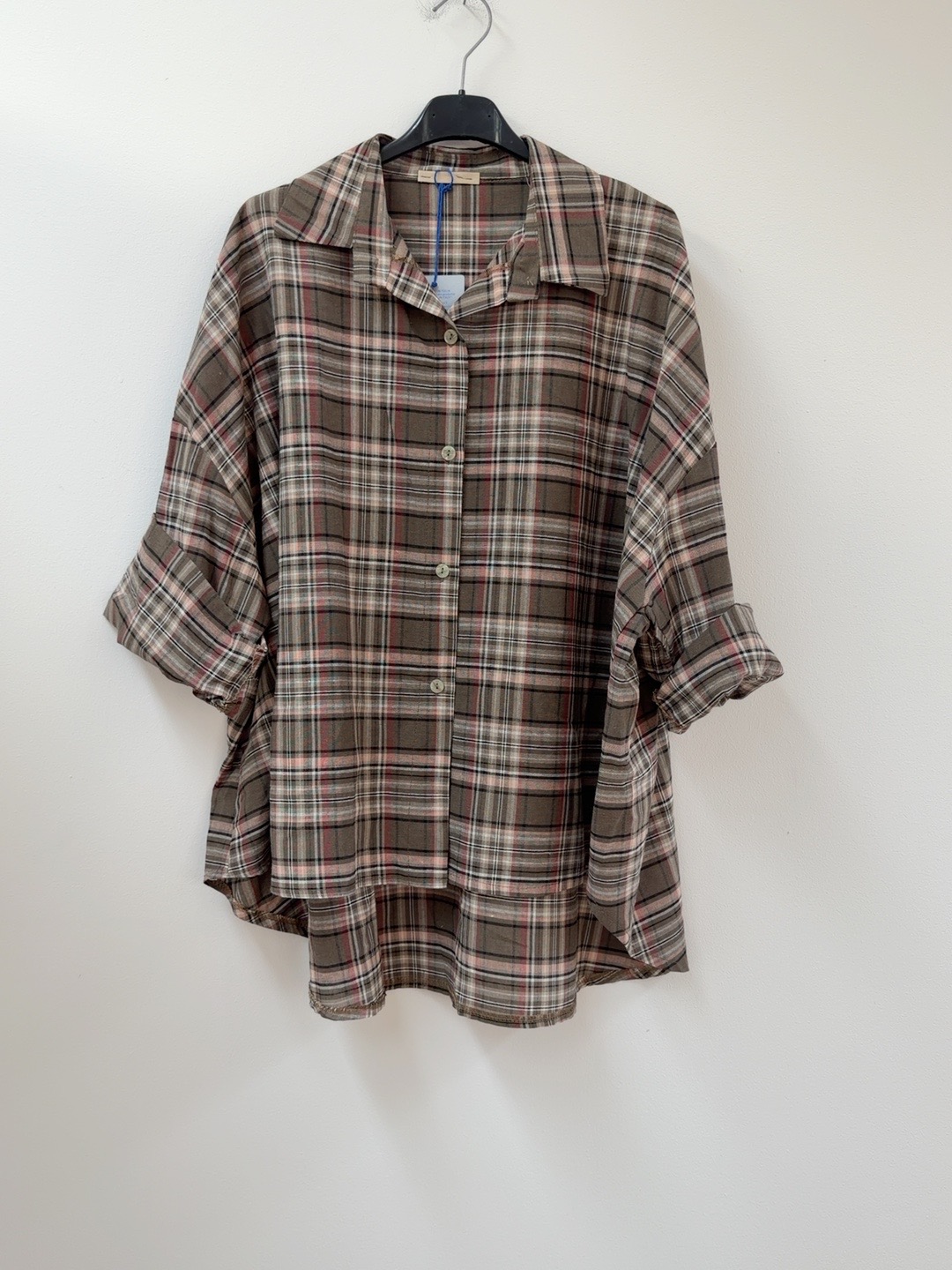 Oversize-Karo-Bluse I BL0139 I Made in Italy Gr. 34-44