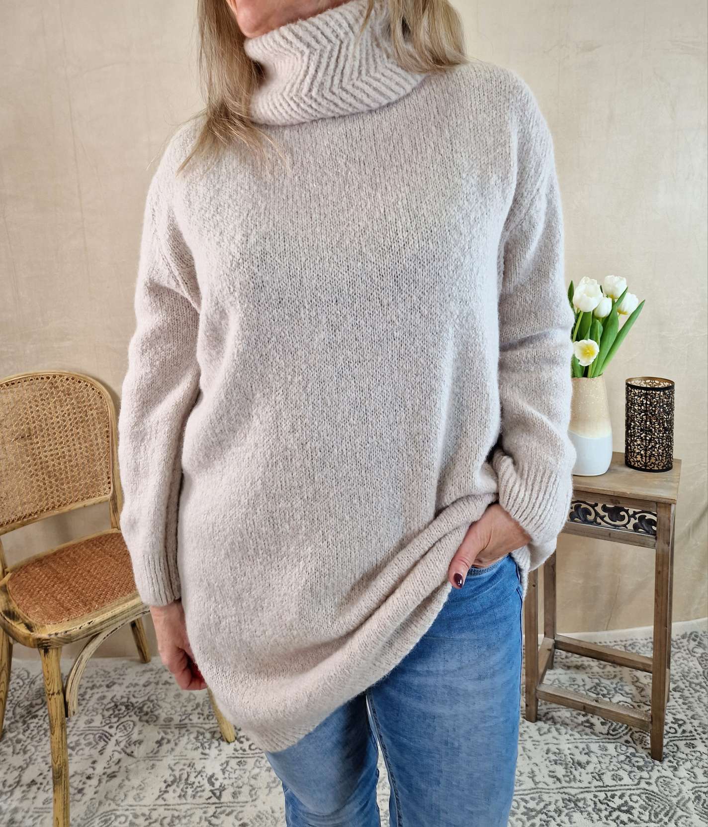 KNIT DRESS BALTIMORE SAND 34-42 Strickkleid Kleid Rollkragen Made in Italy KNIT DRESS BALTIMORE SAND 34-42 Strickkleid Kleid Rollkragen Made in Italy
