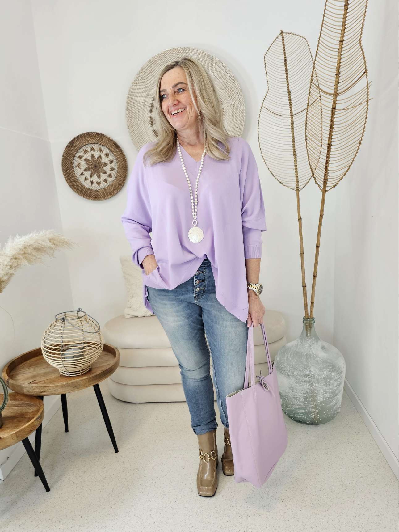 LUXURY LIGHT KNIT LONGSLEEVE RICARDA FLIEDER 34-42 Made in Italy Basic Oversize Langarm Pullover