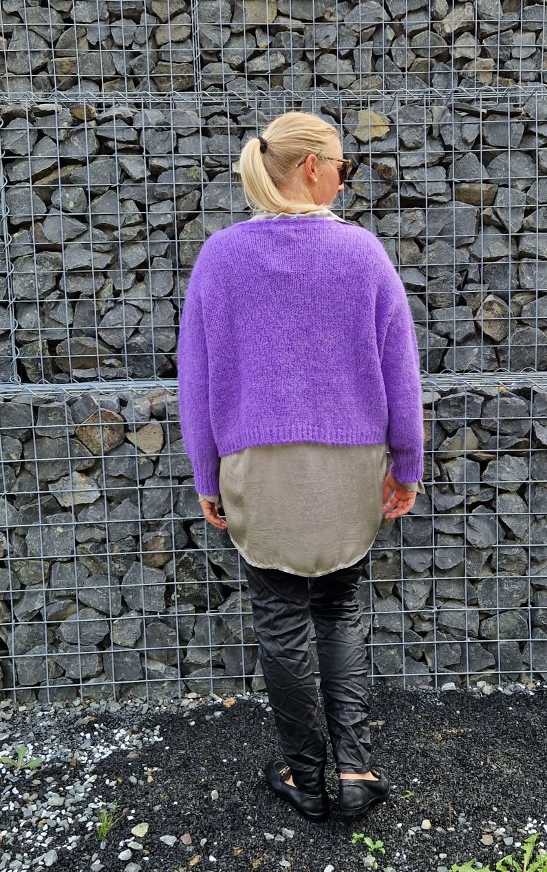 KNIT SWEATER GRETA FLOWER LILA Strickpullover Pullover 34-42 Made in Italy versch. Farben KNIT SWEATER GRETA FLOWER LILA Strickpullover Pullover 34-42 Made in Italy versch. Farben