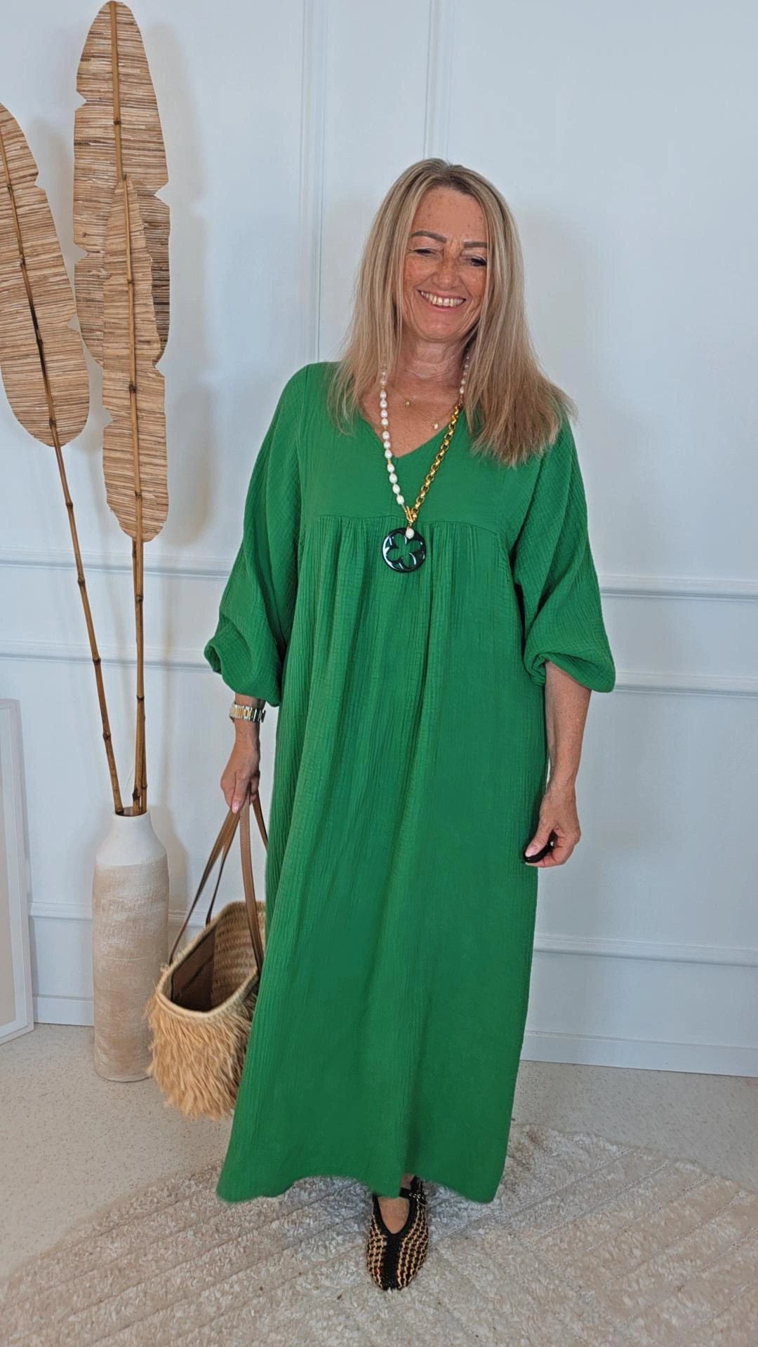 MUSSELIN MAXI DRESS PAROS NEW Made in Italy 34-46/48  Oversize Kleid