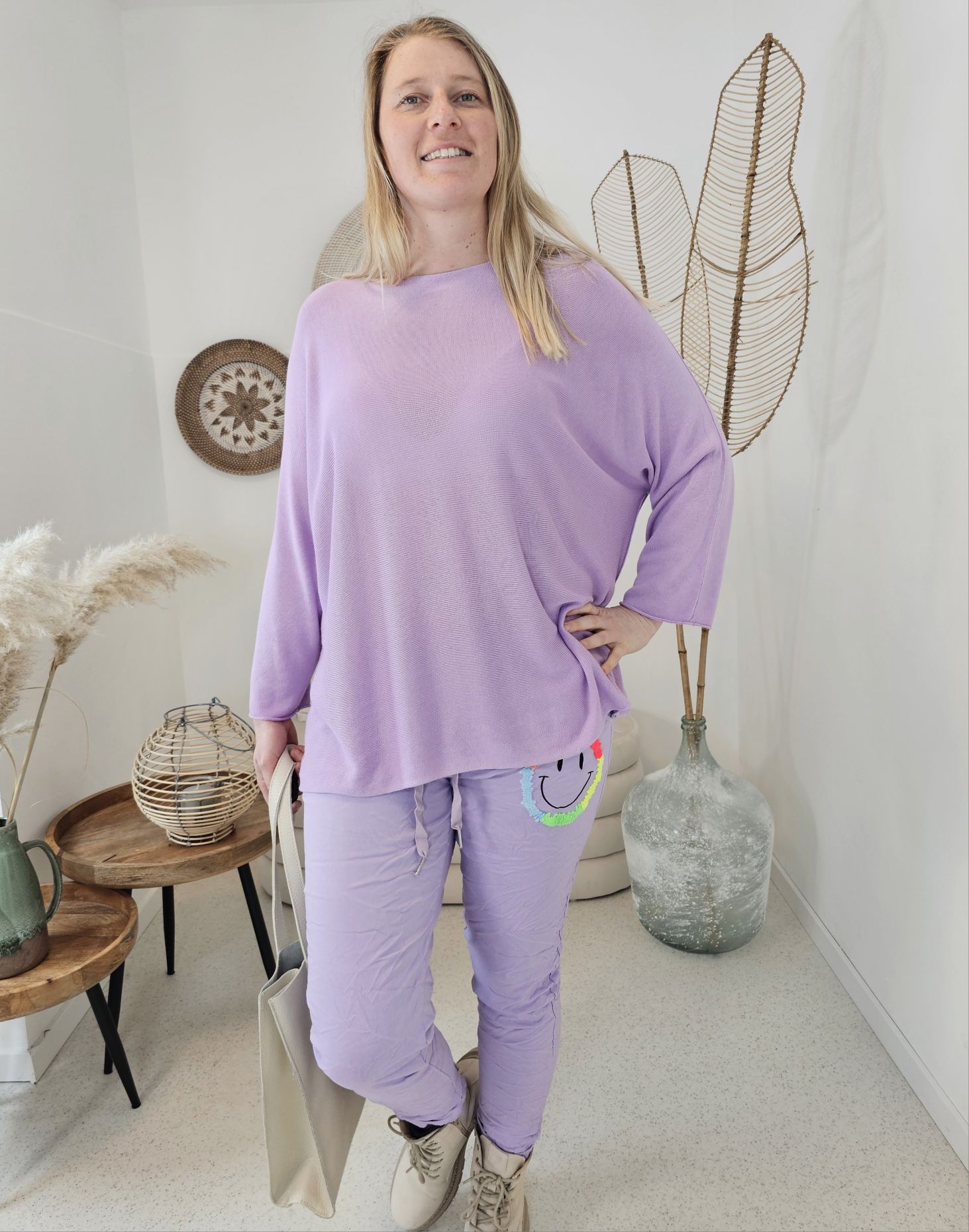 LIGHT KNIT LONGSLEEVE SABINE FLIEDER 34-42 Made in Italy Basic Oversize Langarm Pullover