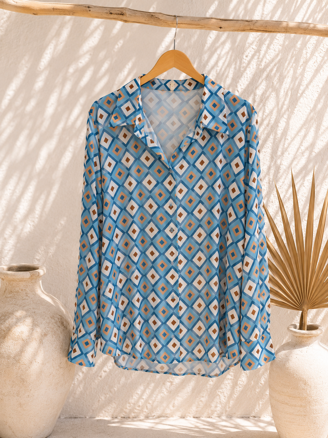 Bluse Valeria – Edle Kofferbluse mit grafischem Muster – Edle Kofferbluse mit grafischem Muster Made in Italy Gr 34-42