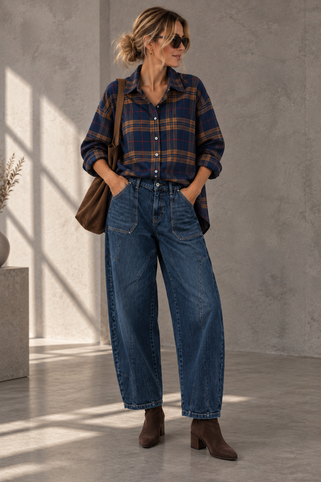 Cozy Flanell Karo Oversize-Bluse I BL0132 I 34-44 I Made in Italy
