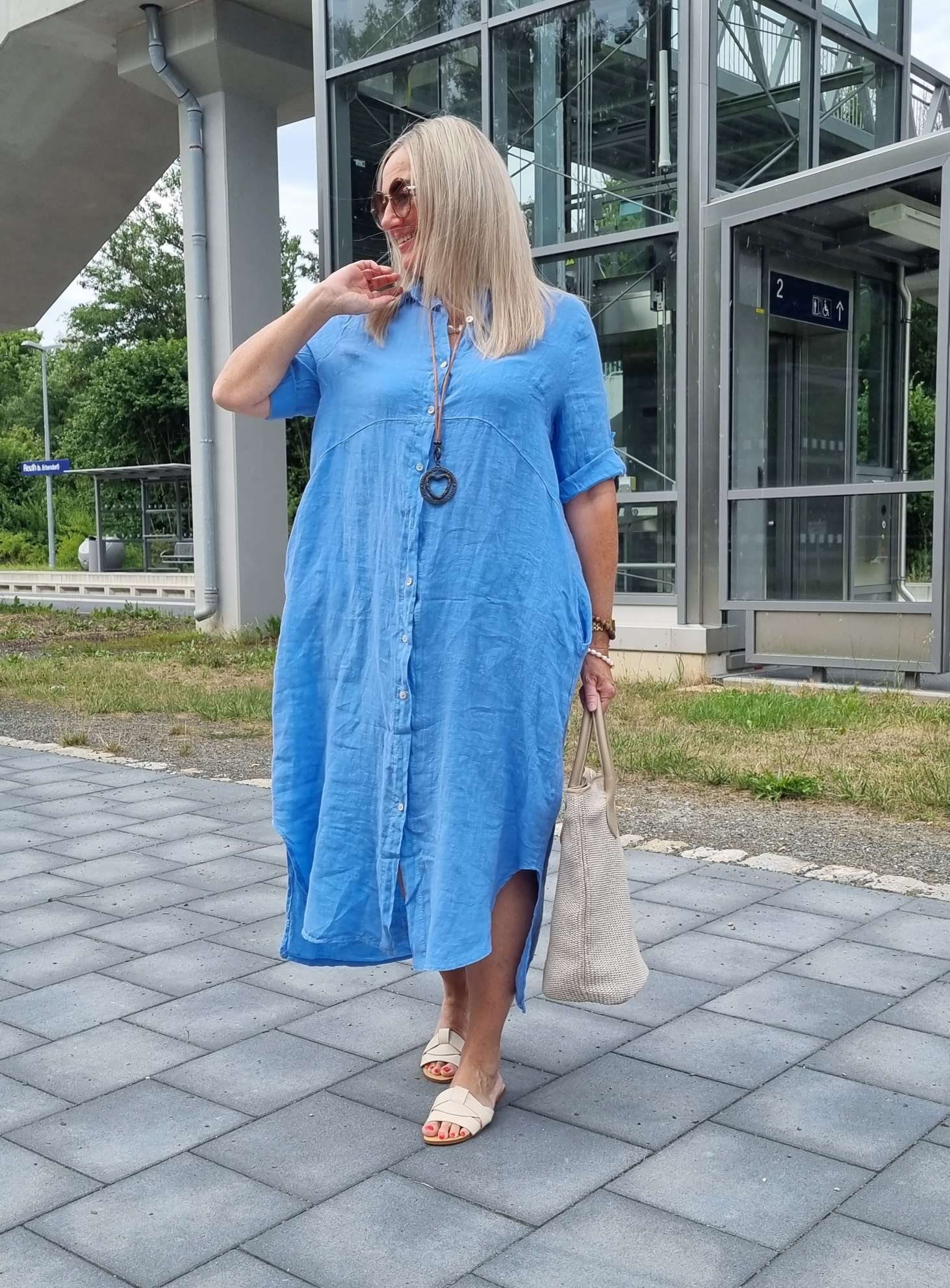 LINEN DESS WILMA DENIM BLAU 34-42 Made in Italy Leinen Kleid Long Bluse Mantel LINEN DESS WILMA DENIM BLAU 34-42 Made in Italy Leinen Kleid Long Bluse Mantel