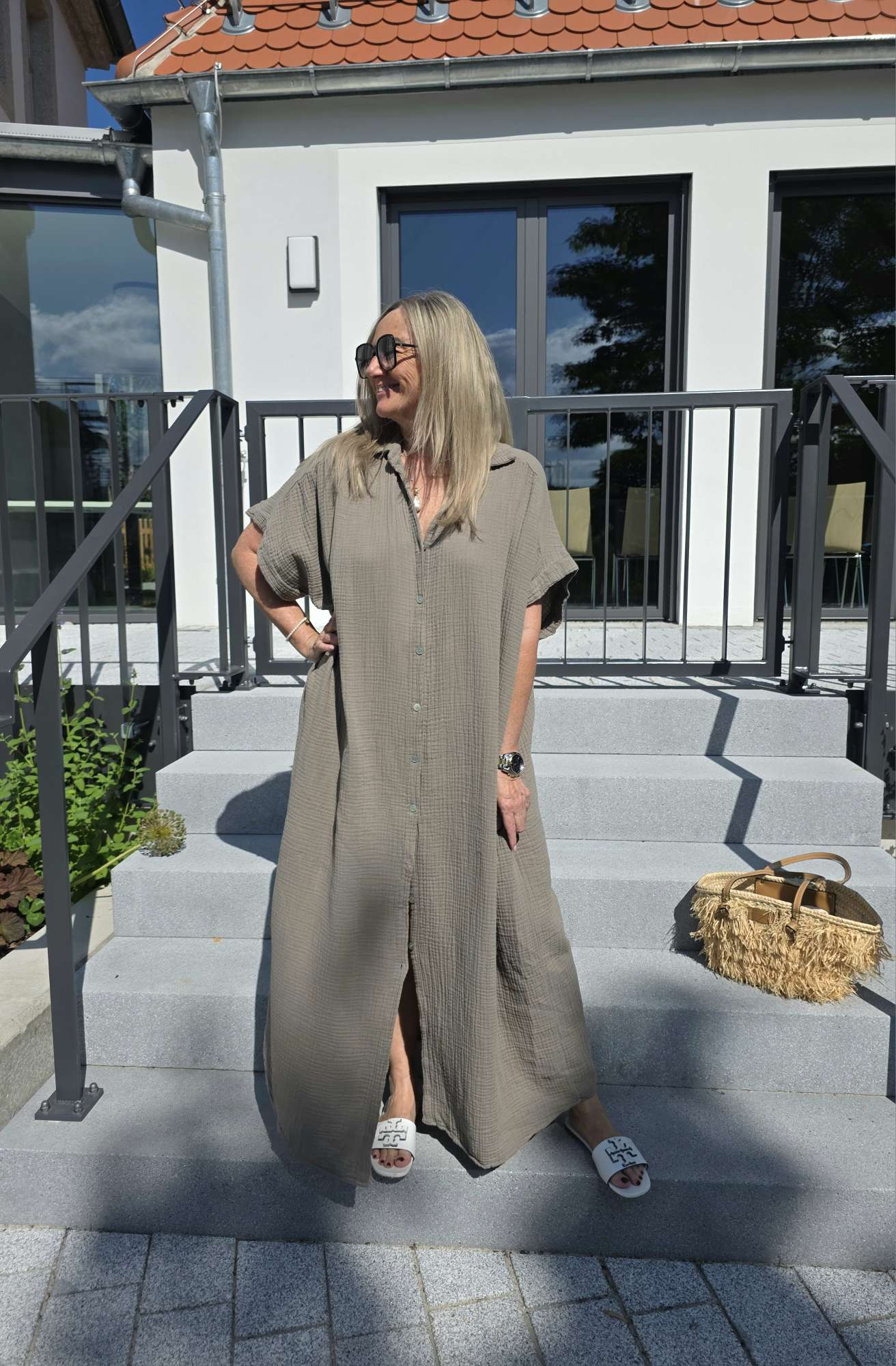 MUSSELIN BLUSENKLEID PALERMO UNI Made in Italy 34-46/48