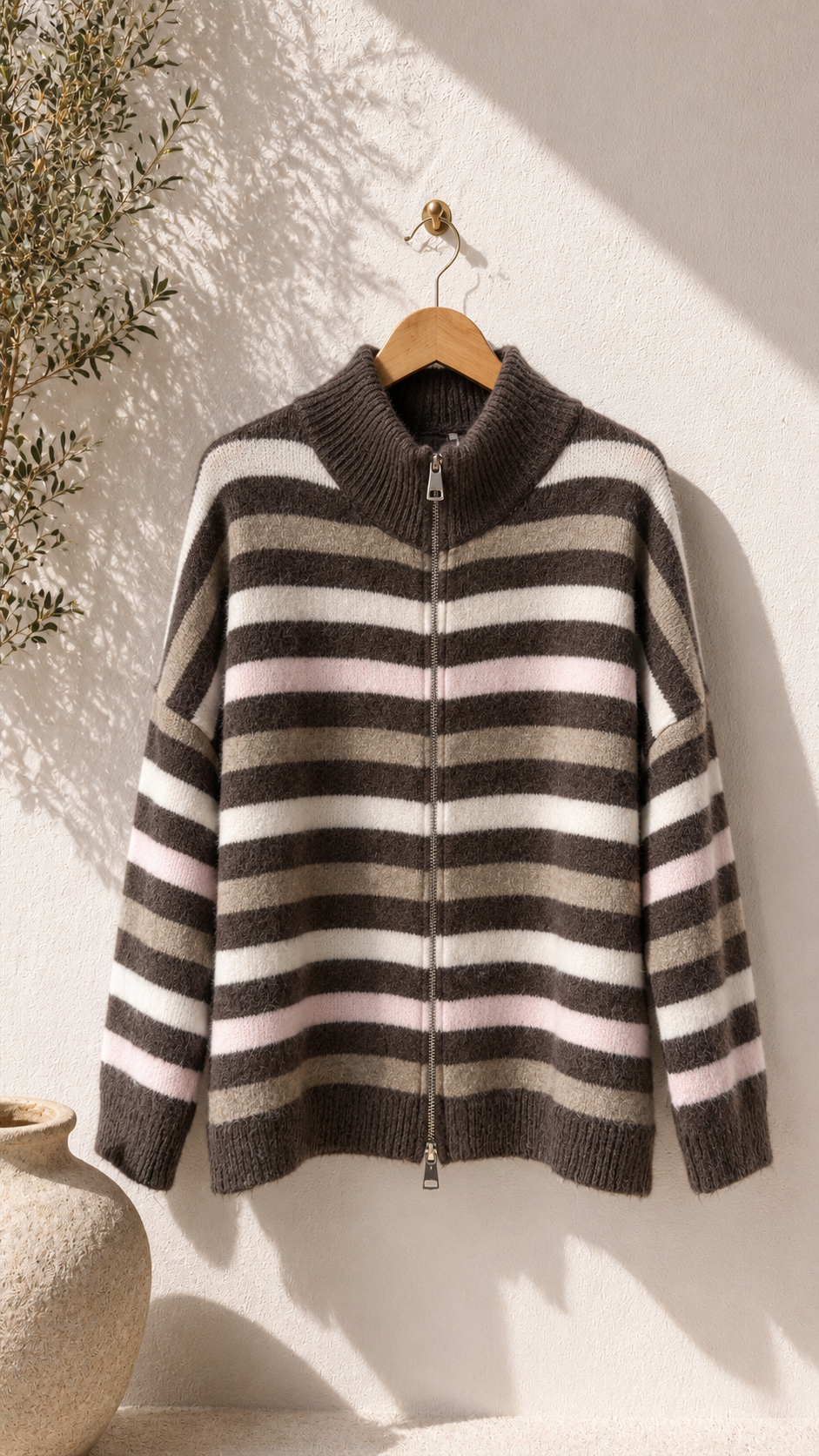 Strickjacke mit Streifen & Zwei-Wege-Reißverschluss Cardigan I NO.SJ0022 I Made in Italy 34-40/42