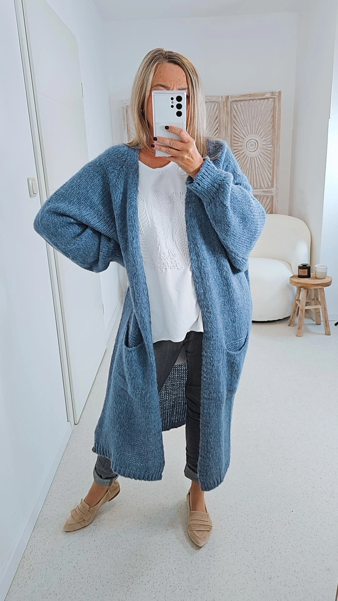 KNIT CARDIGAN SABINE LONG 34-42 Made in Italy lange Strick Jacke Mantel Oversize