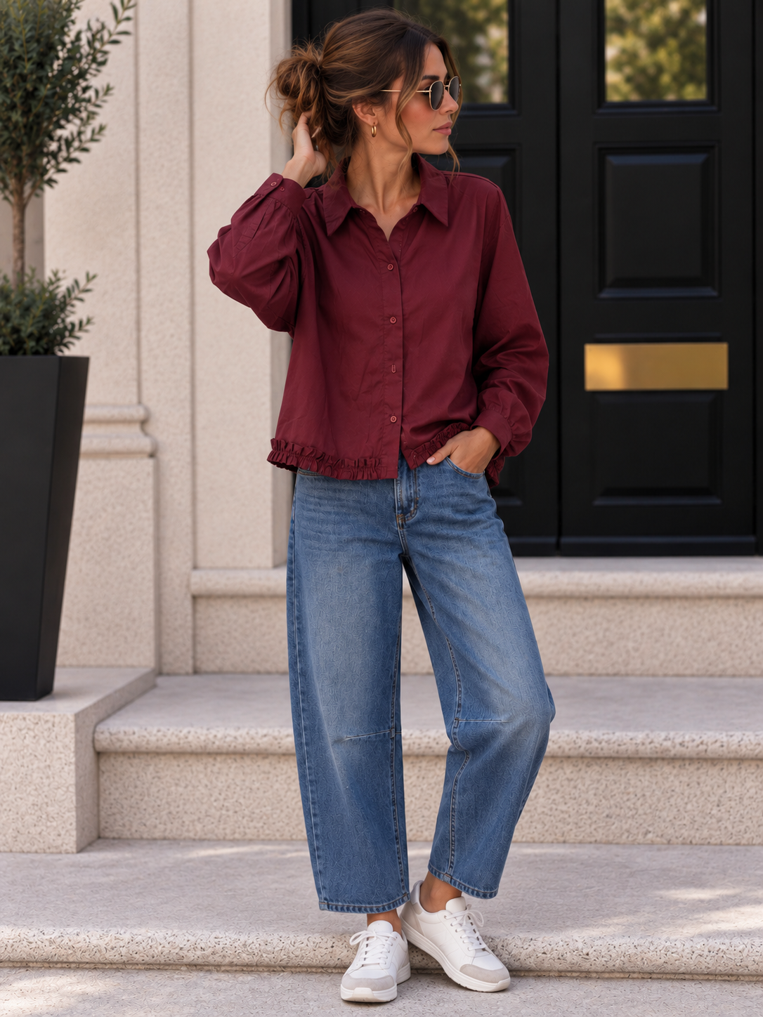 Baumwollbluse mit Rüschen I B0052 I Made in Italy 34-40