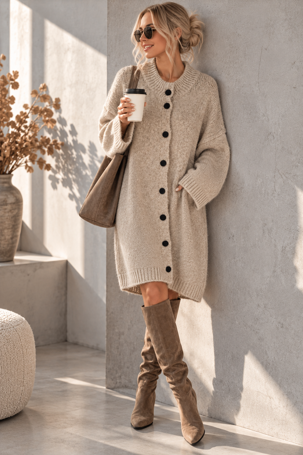 Strickkleid mit Knopfleiste & Taschen UNI SK0192 I Made in Italy 34-42